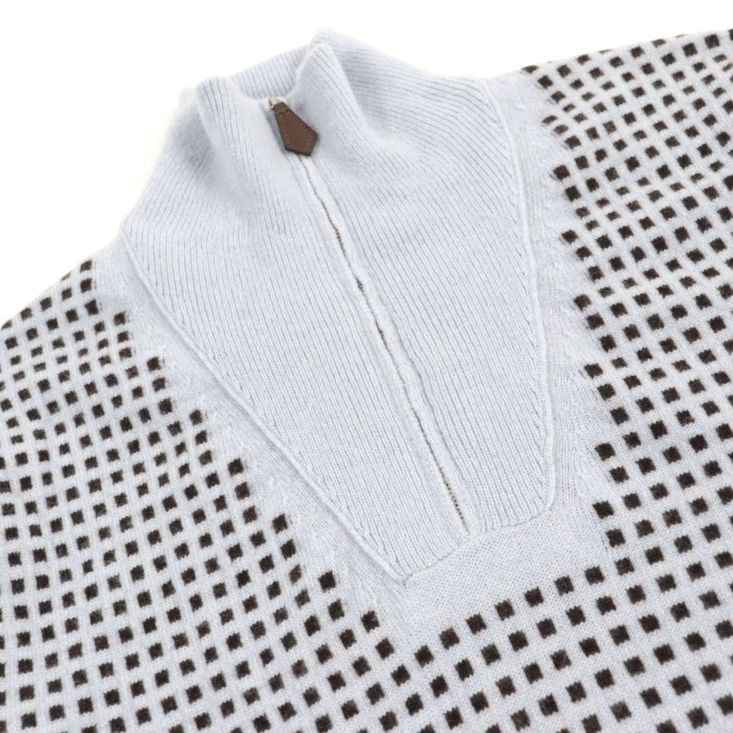 HERMES knit cashmere Light Blue Brown All-over Pattern S