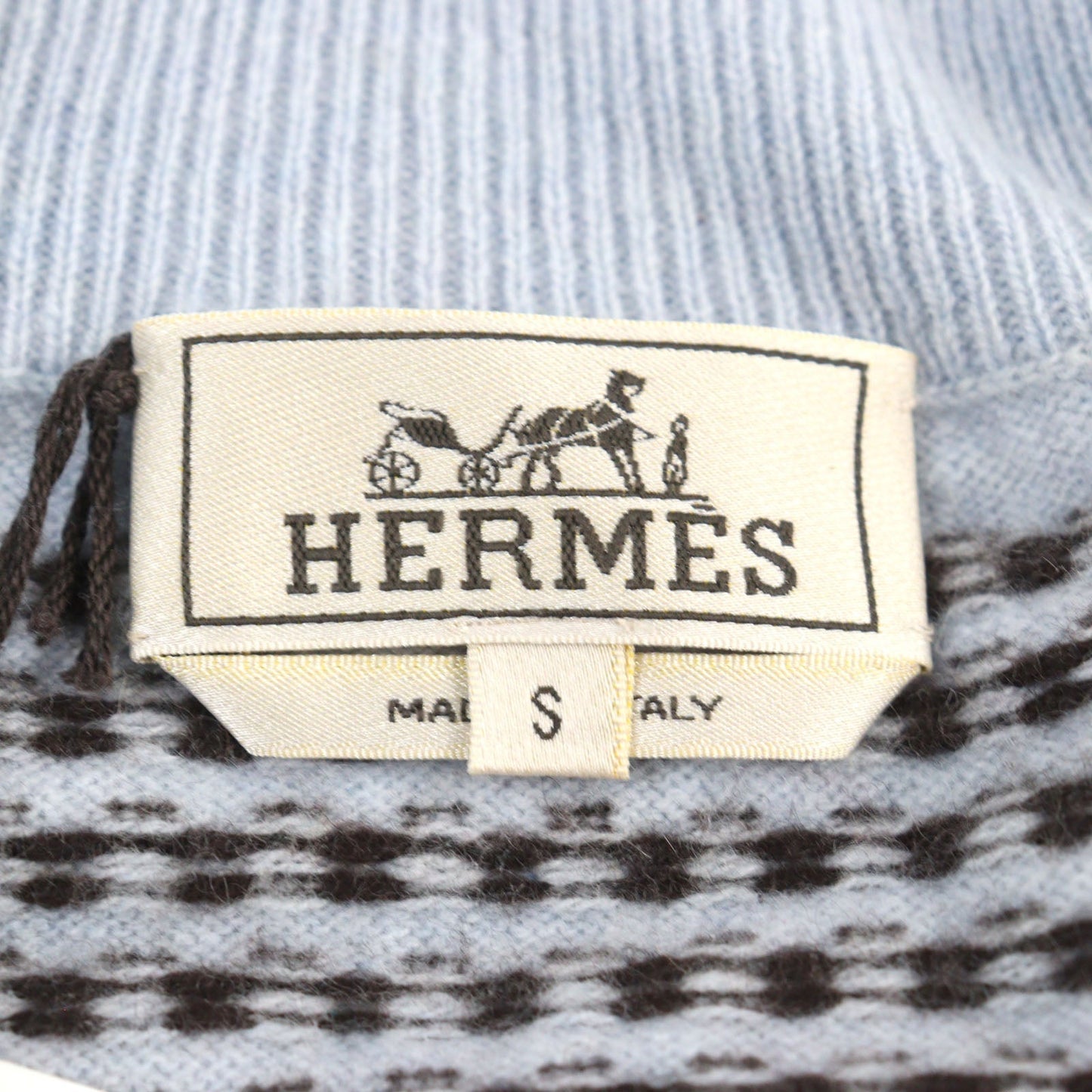 HERMES knit cashmere Light Blue Brown All-over Pattern S