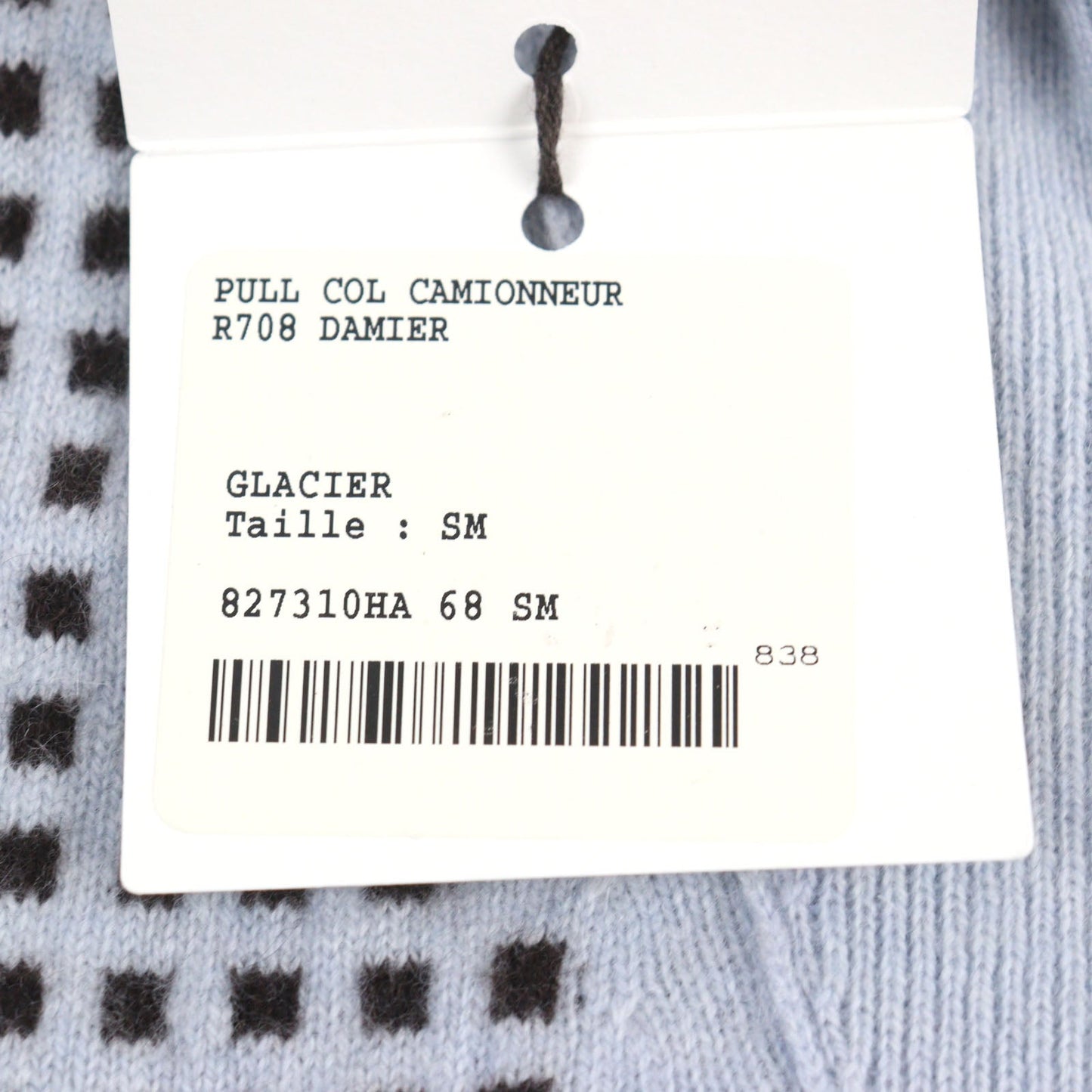 HERMES knit cashmere Light Blue Brown All-over Pattern S