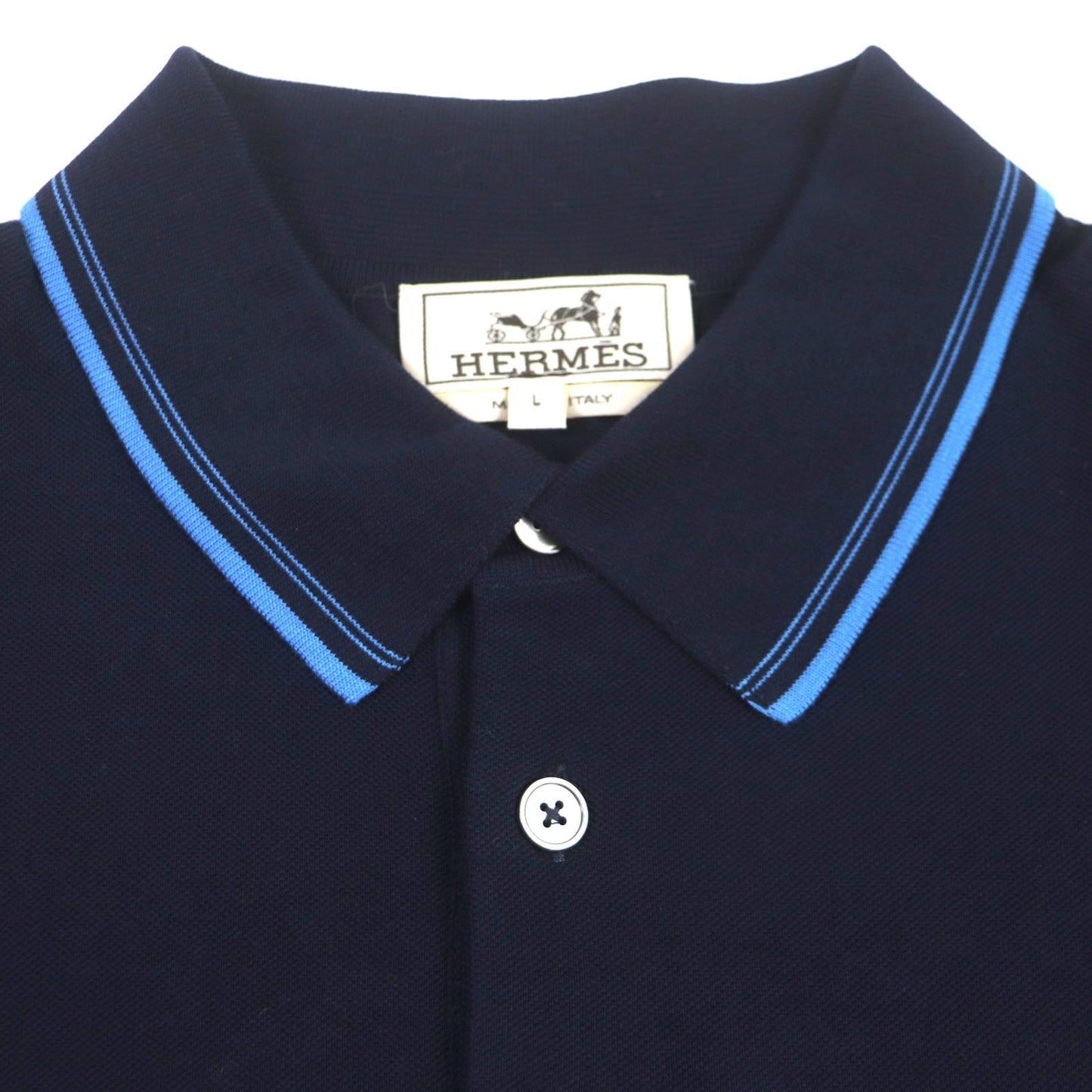 HERMES Short sleeve polo shirt cotton Navy L