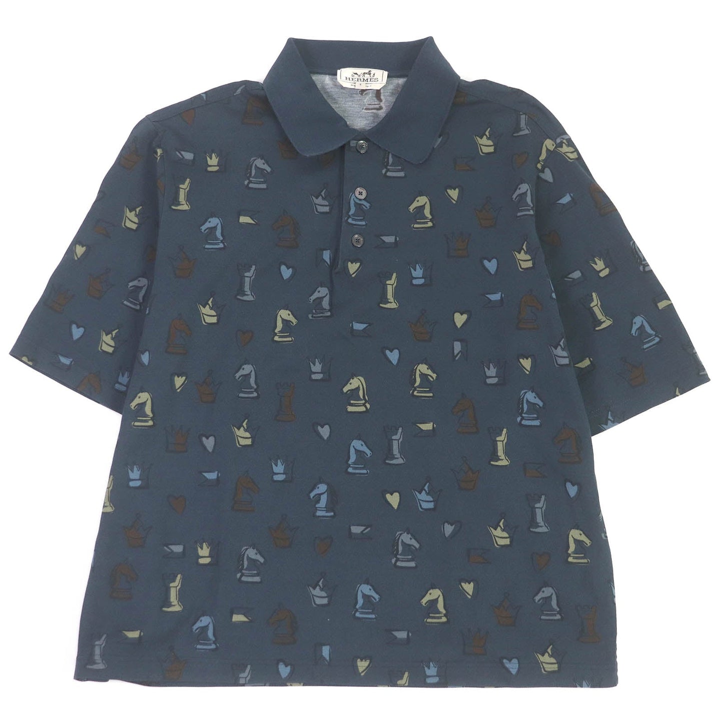 HERMES Short sleeve polo shirt cotton Blue type S
