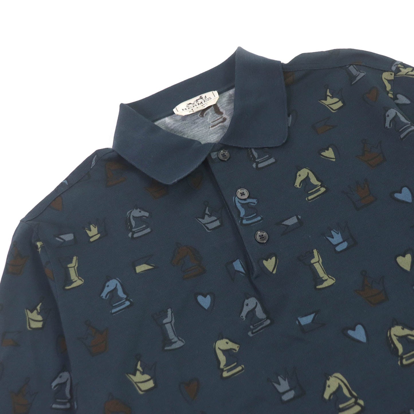 HERMES Short sleeve polo shirt cotton Blue type S