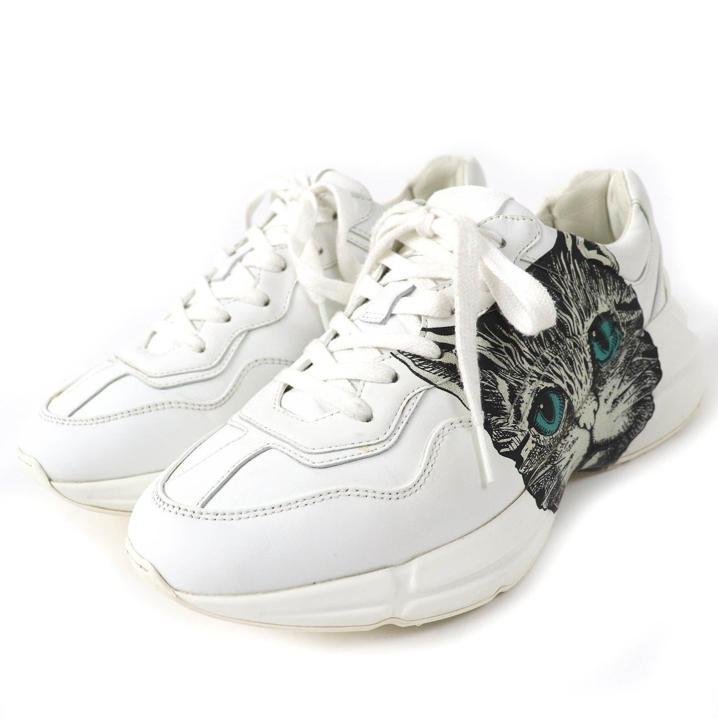 GUCCI sneakers 58337 Main: Leather White Black Green Yellow Mystic cat Women 38 Used