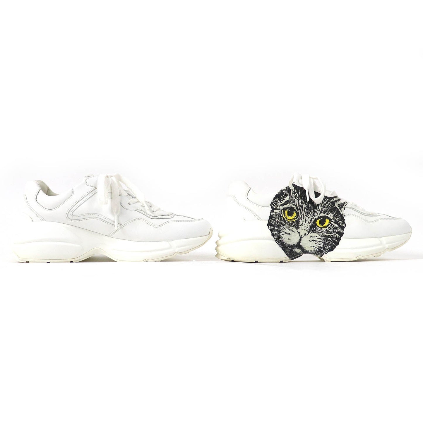 GUCCI sneakers 58337 Main: Leather White Black Green Yellow Mystic cat Women 38 Used