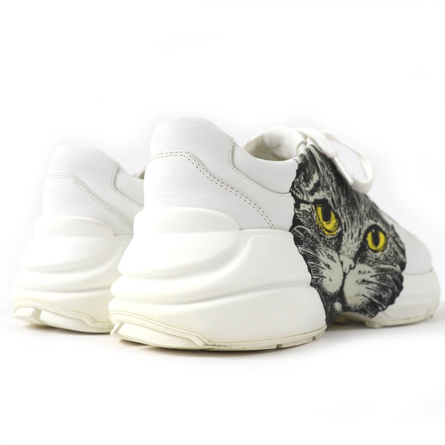GUCCI sneakers 58337 Main: Leather White Black Green Yellow Mystic cat Women 38 Used