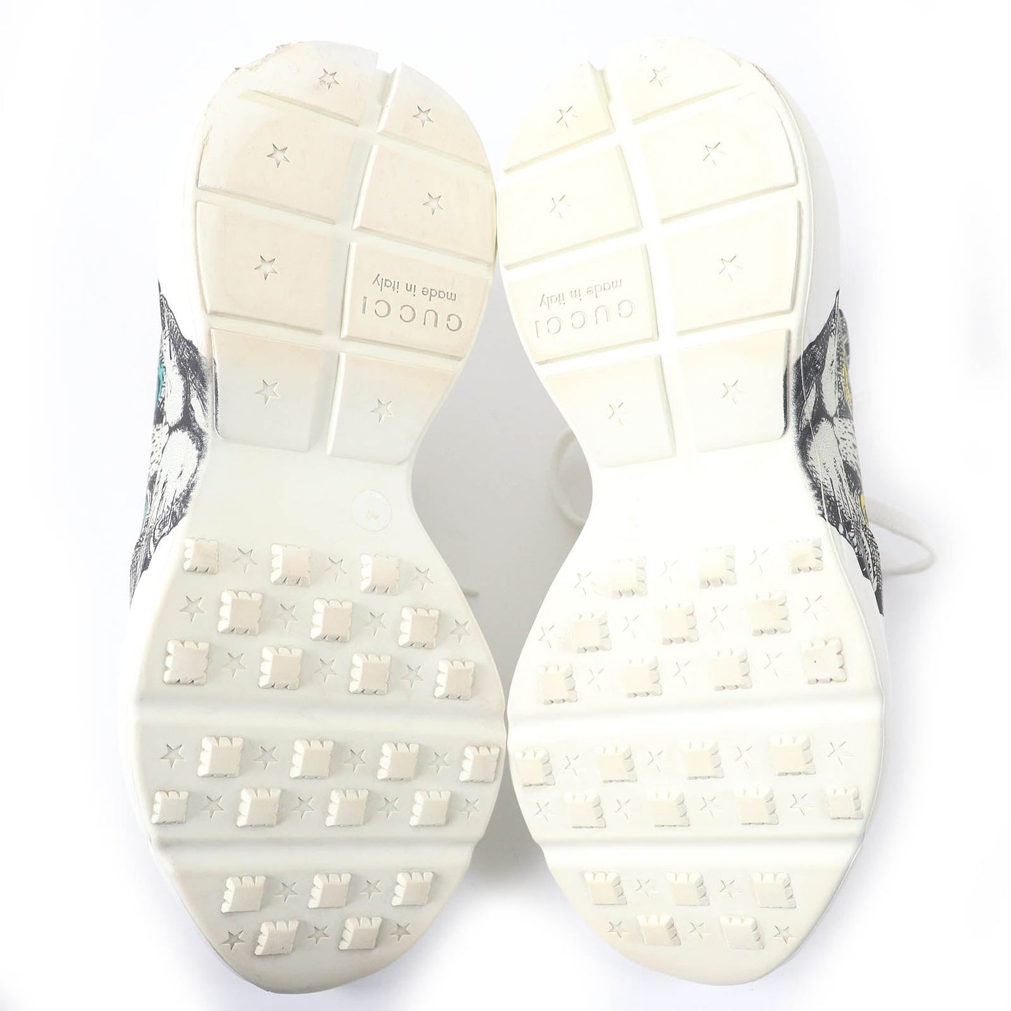 GUCCI sneakers 58337 Main: Leather White Black Green Yellow Mystic cat Women 38 Used