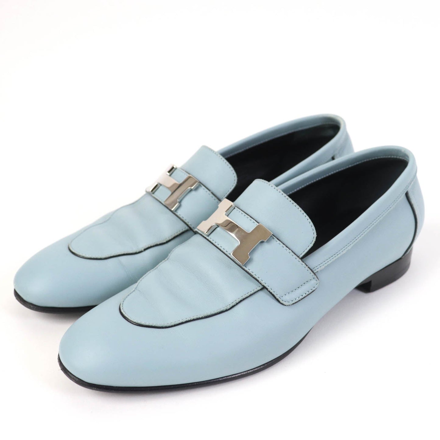 HERMES loafers leather Light blue 37
