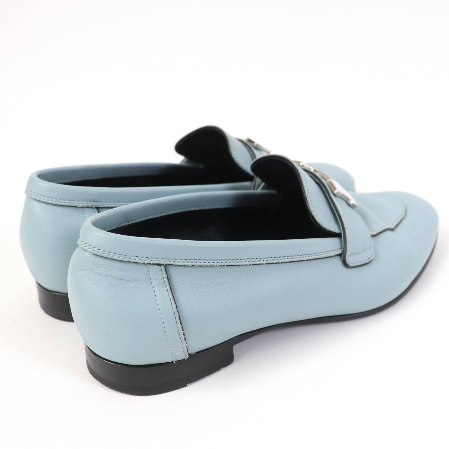 HERMES loafers leather Light blue 37