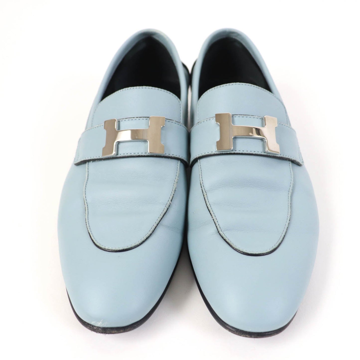 HERMES loafers leather Light blue 37
