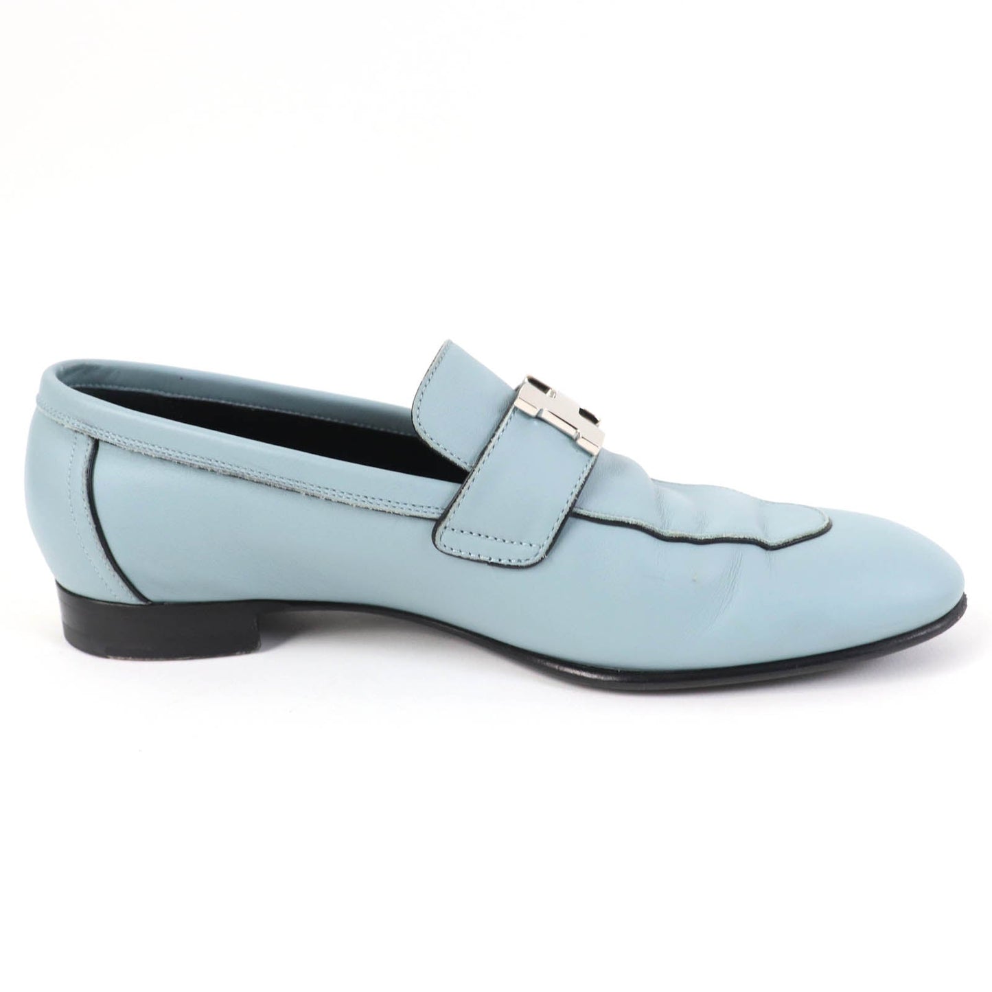HERMES loafers leather Light blue 37
