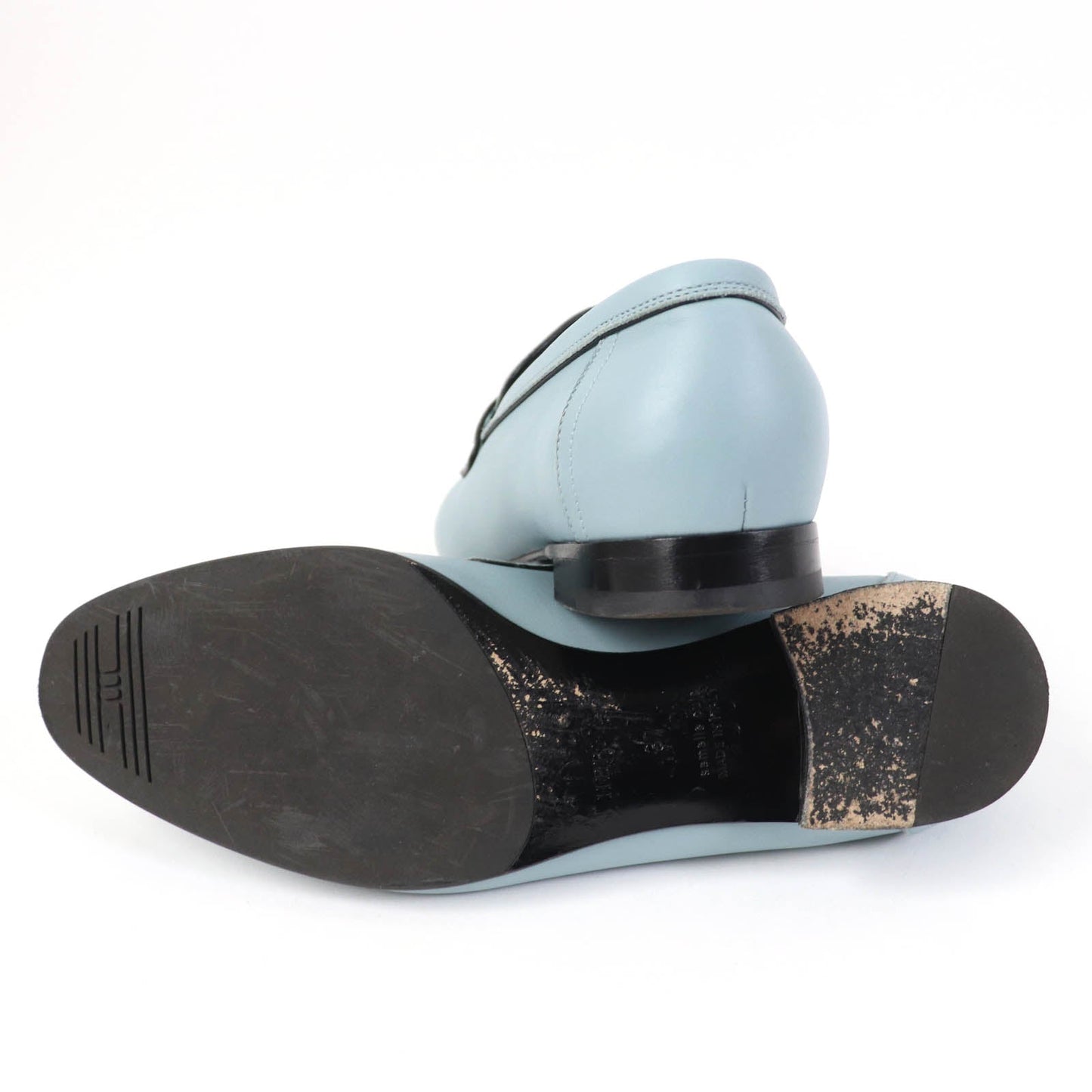 HERMES loafers leather Light blue 37