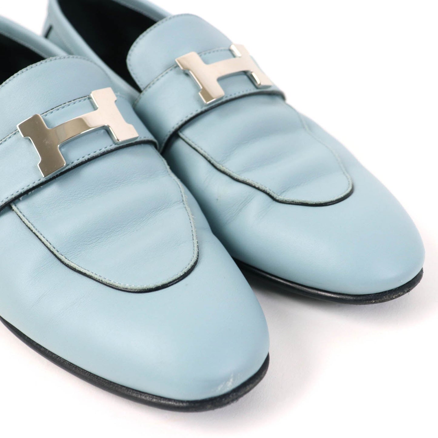 HERMES loafers leather Light blue 37