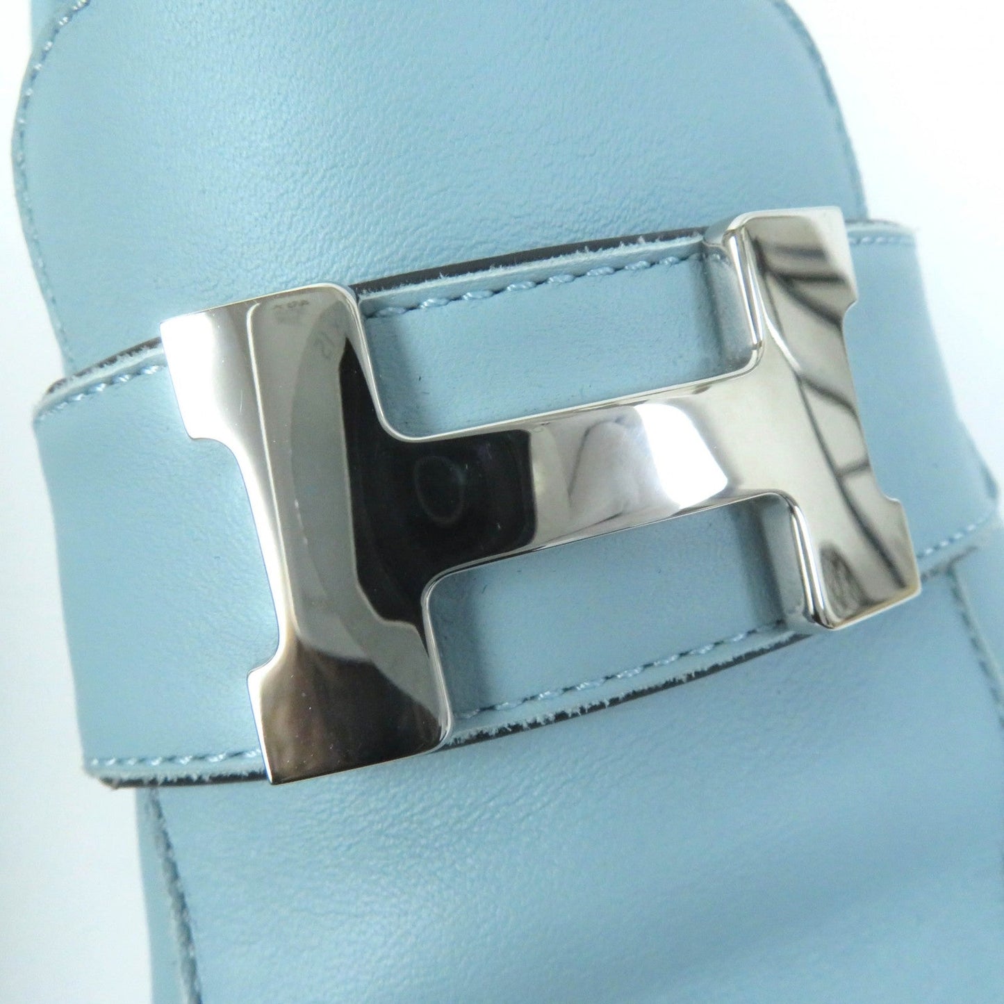 HERMES loafers leather Light blue 37