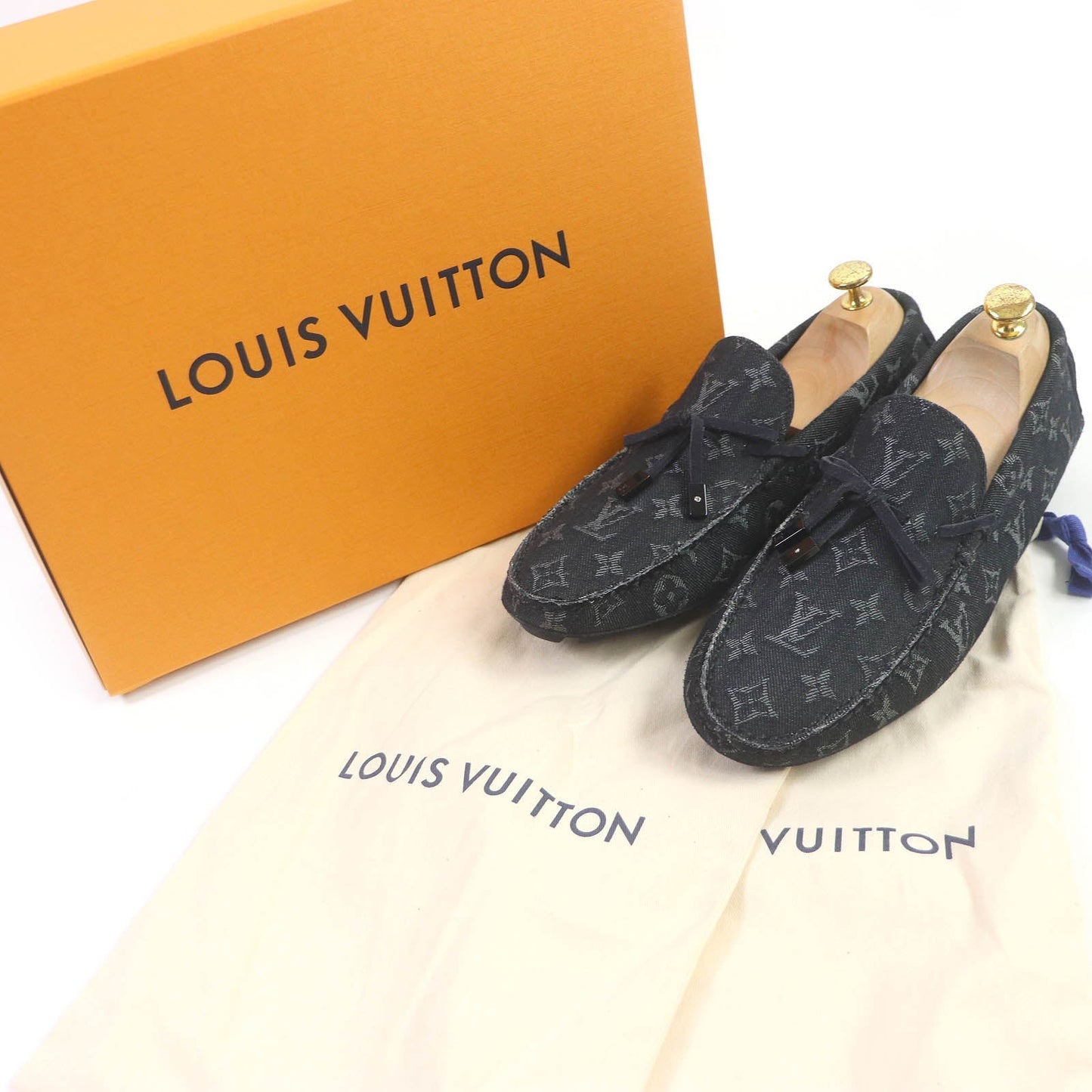 LOUIS VUITTON Flat shoes Monogram denim Indigo blue LV Driver Line 6.5
