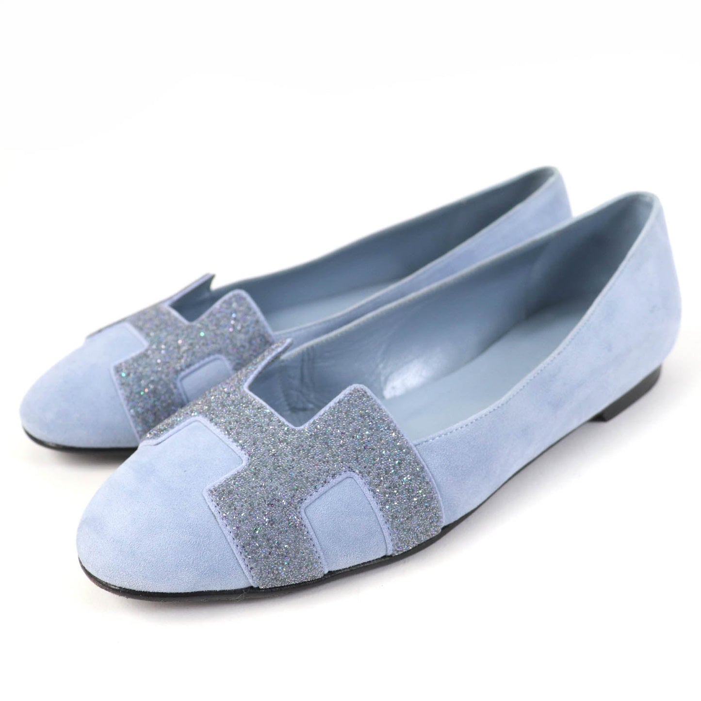 HERMES pumps Suede leather Light blue 37