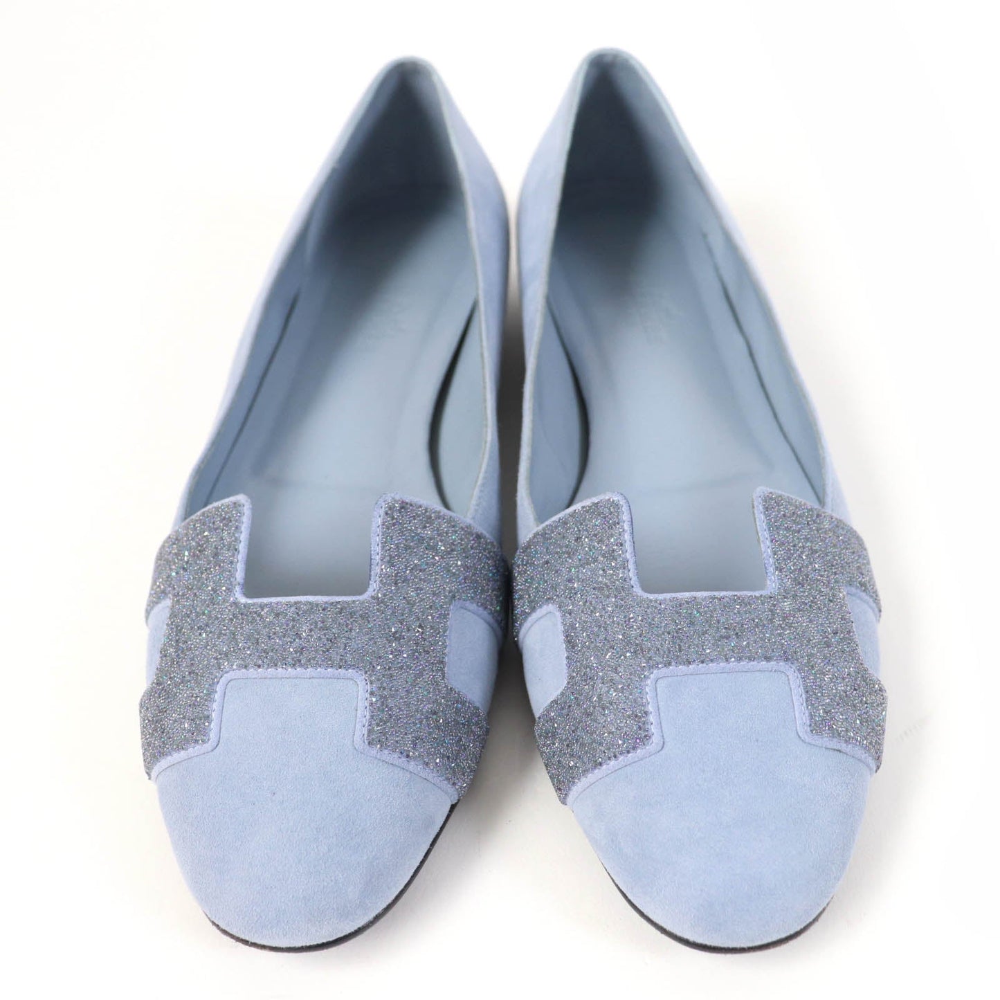 HERMES pumps Suede leather Light blue 37