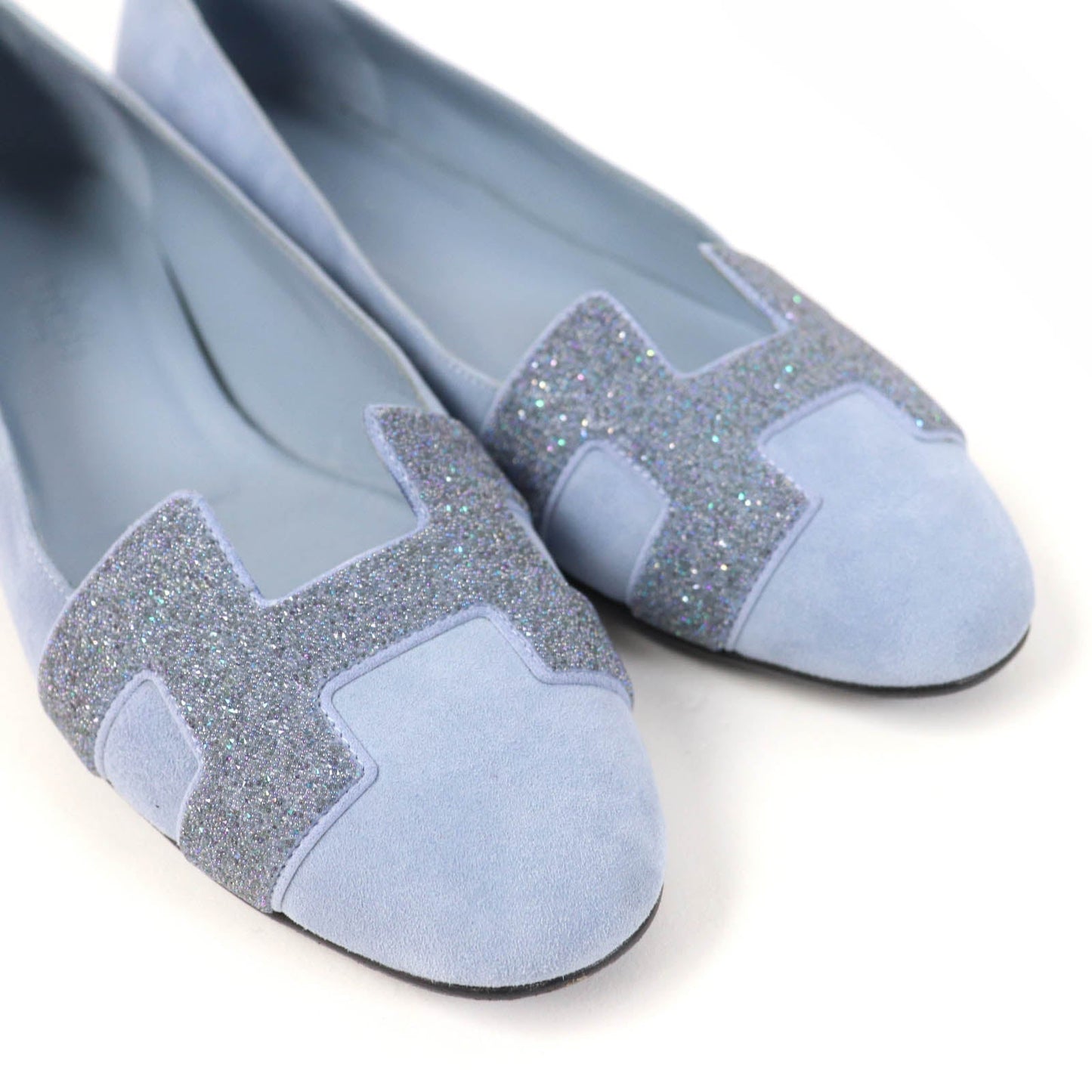 HERMES pumps Suede leather Light blue 37