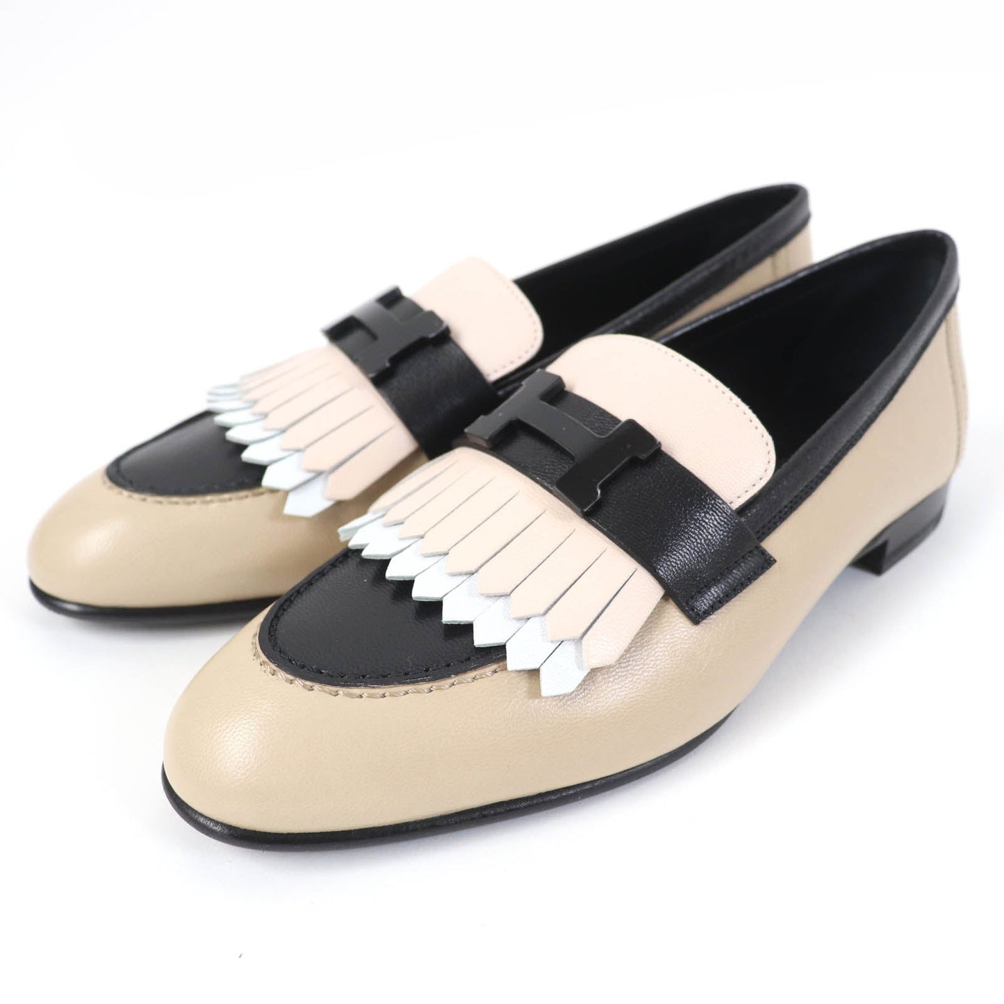 HERMES loafers leather Beige black 35.5