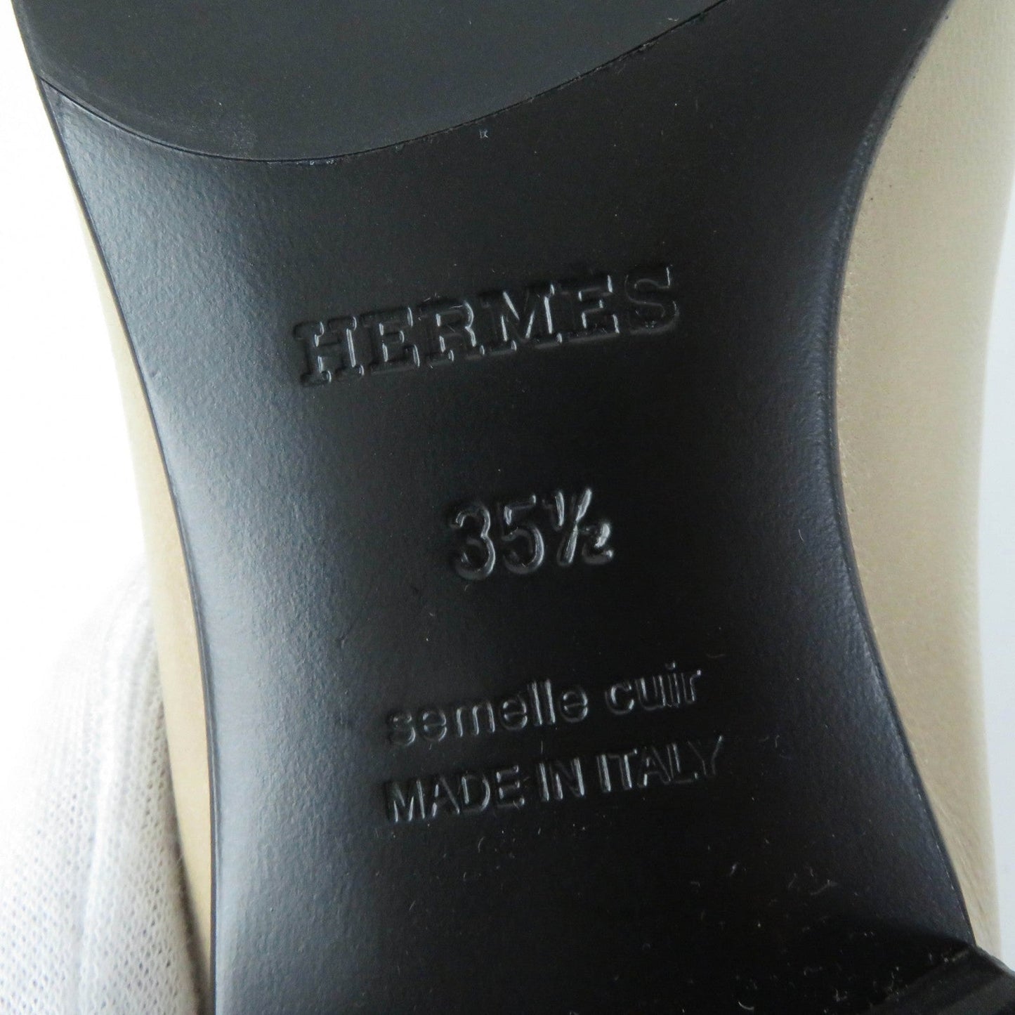 HERMES loafers leather Beige black 35.5