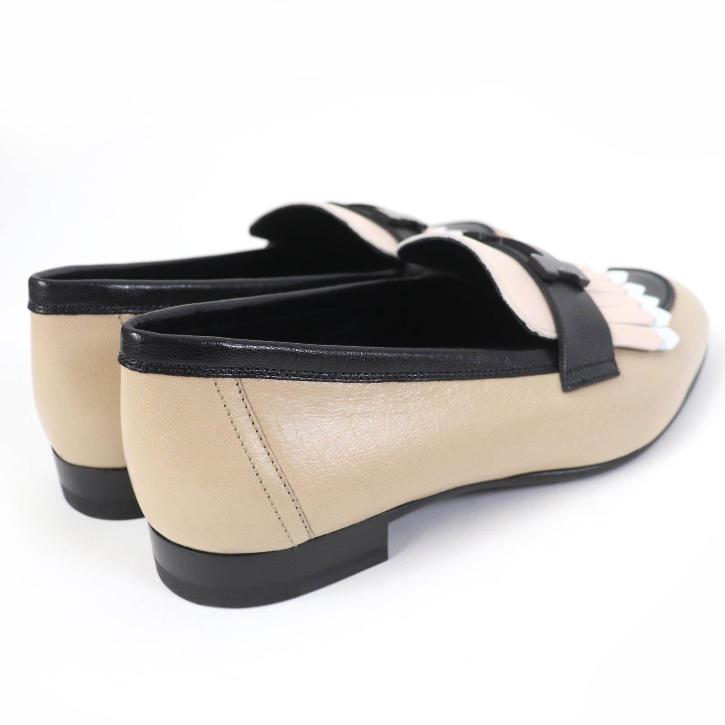 HERMES loafers leather Beige black 35.5
