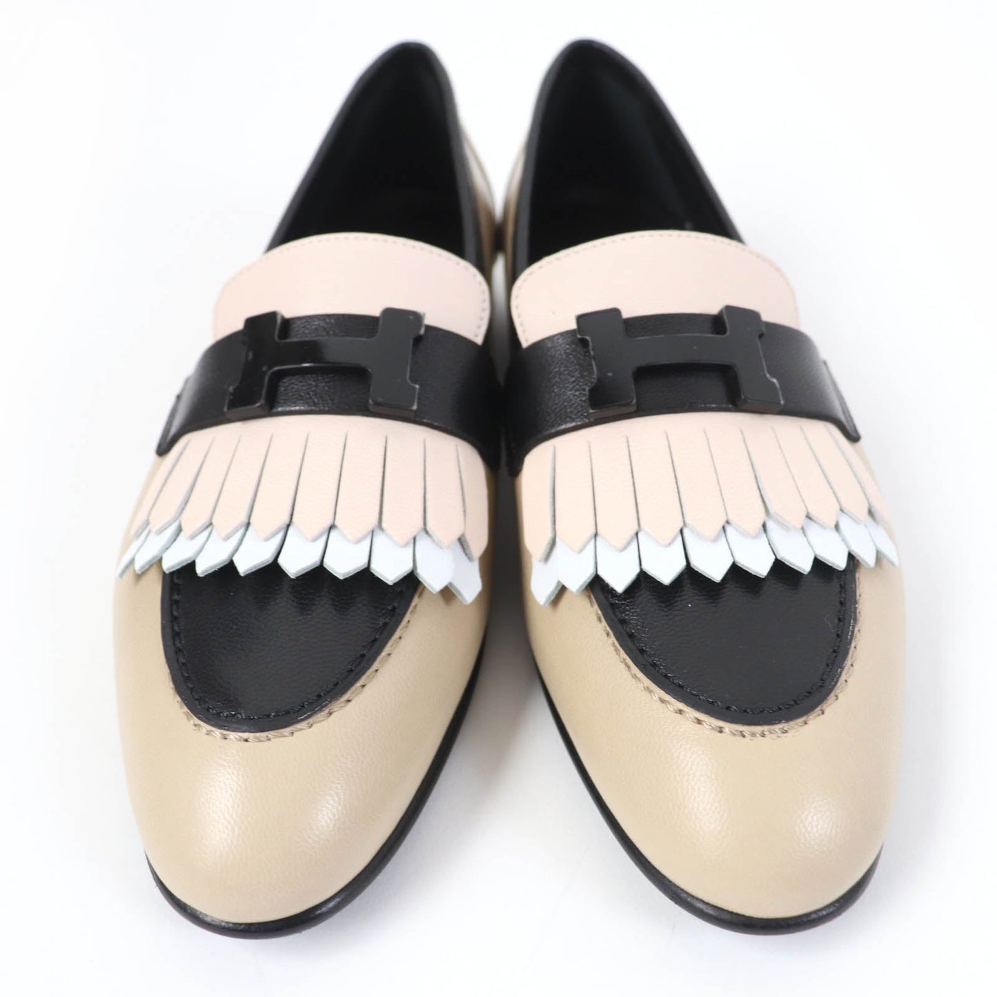 HERMES loafers leather Beige black 35.5