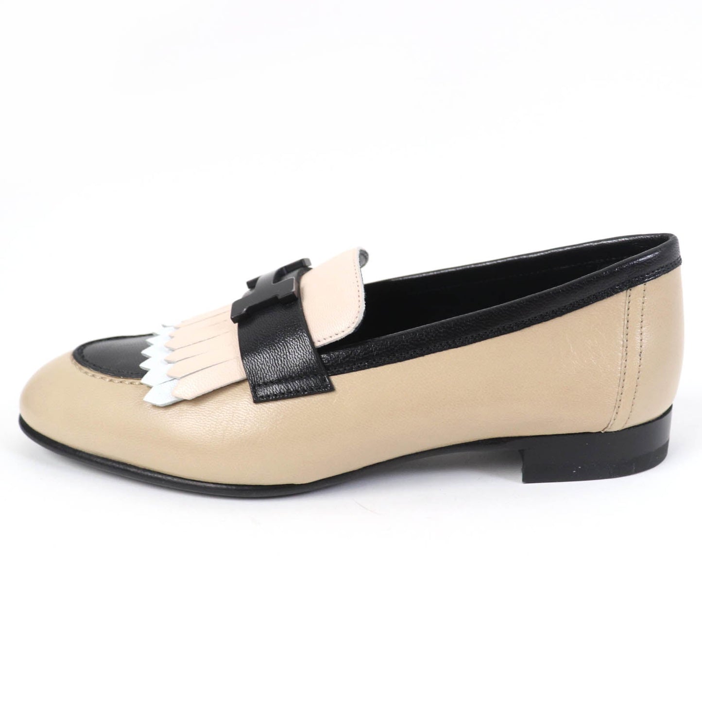 HERMES loafers leather Beige black 35.5