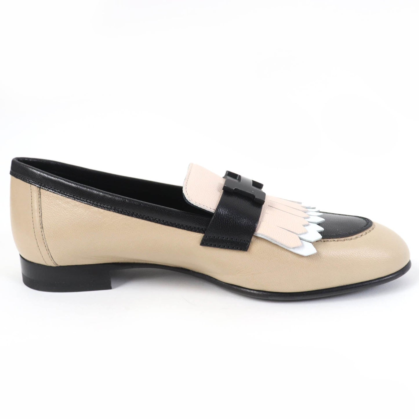 HERMES loafers leather Beige black 35.5