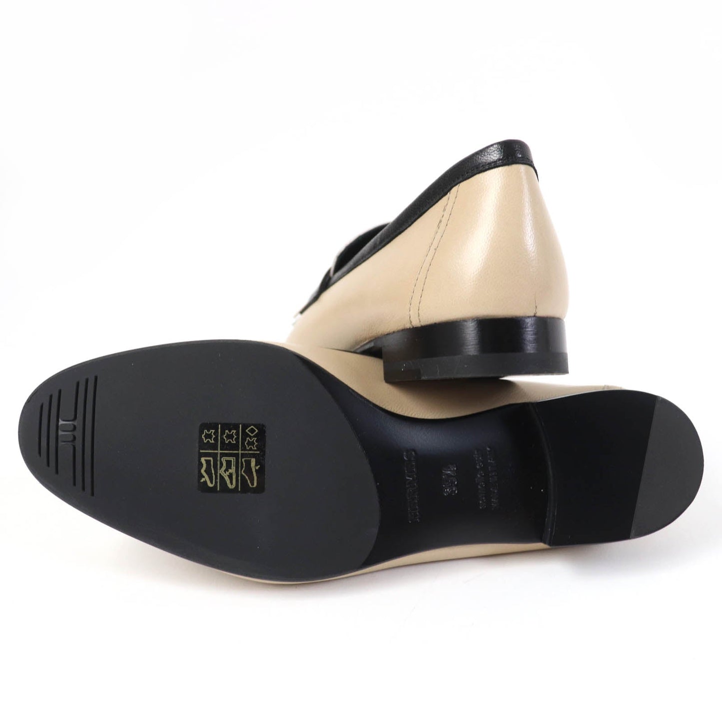 HERMES loafers leather Beige black 35.5