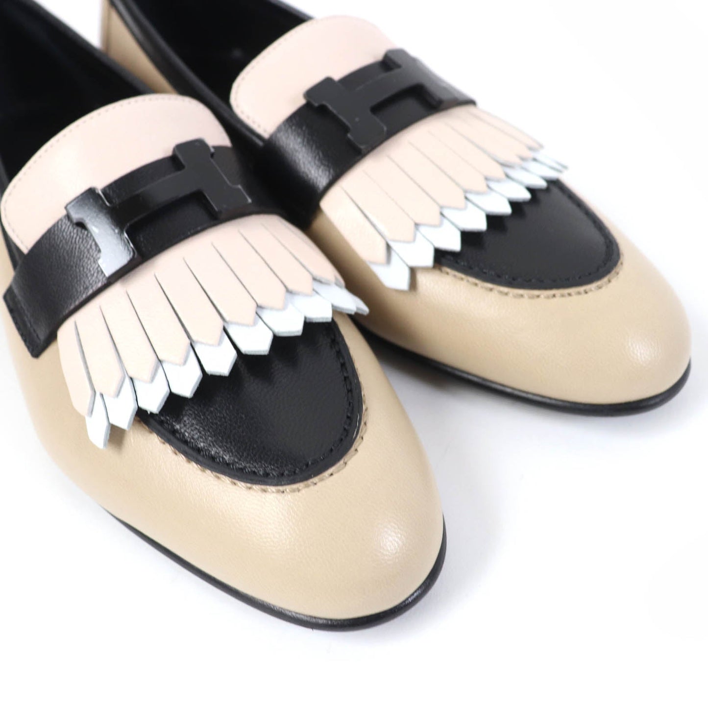 HERMES loafers leather Beige black 35.5