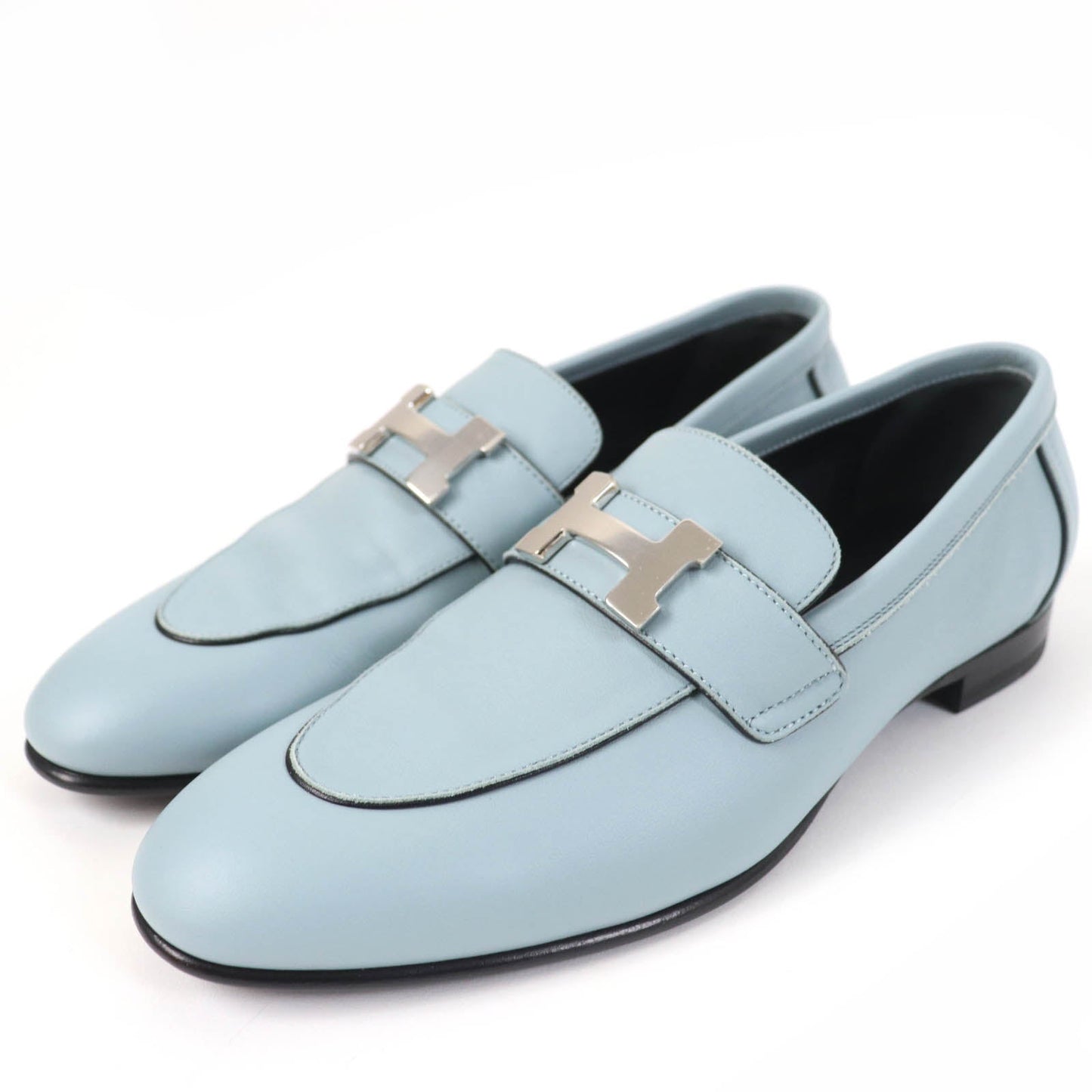HERMES loafers leather Light blue 36