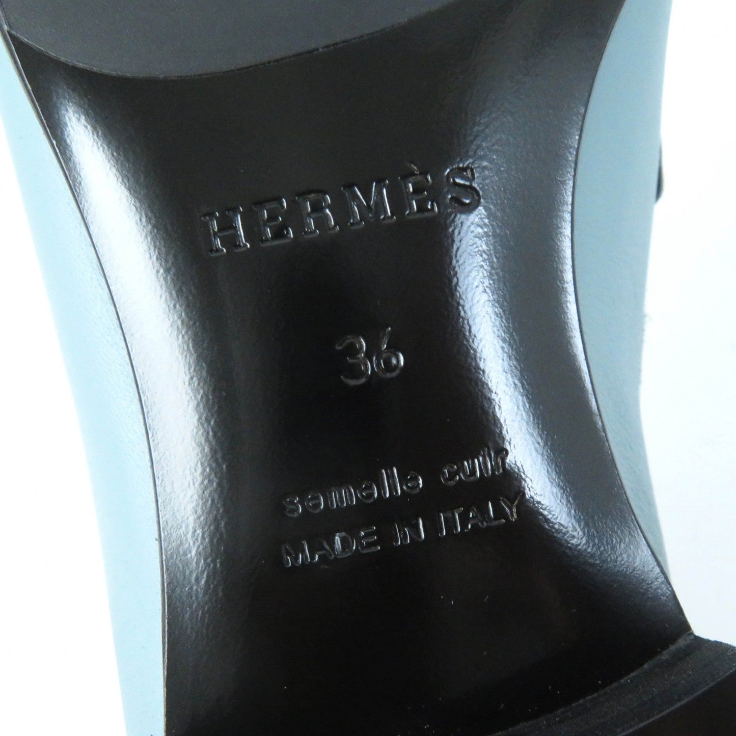 HERMES loafers leather Light blue 36