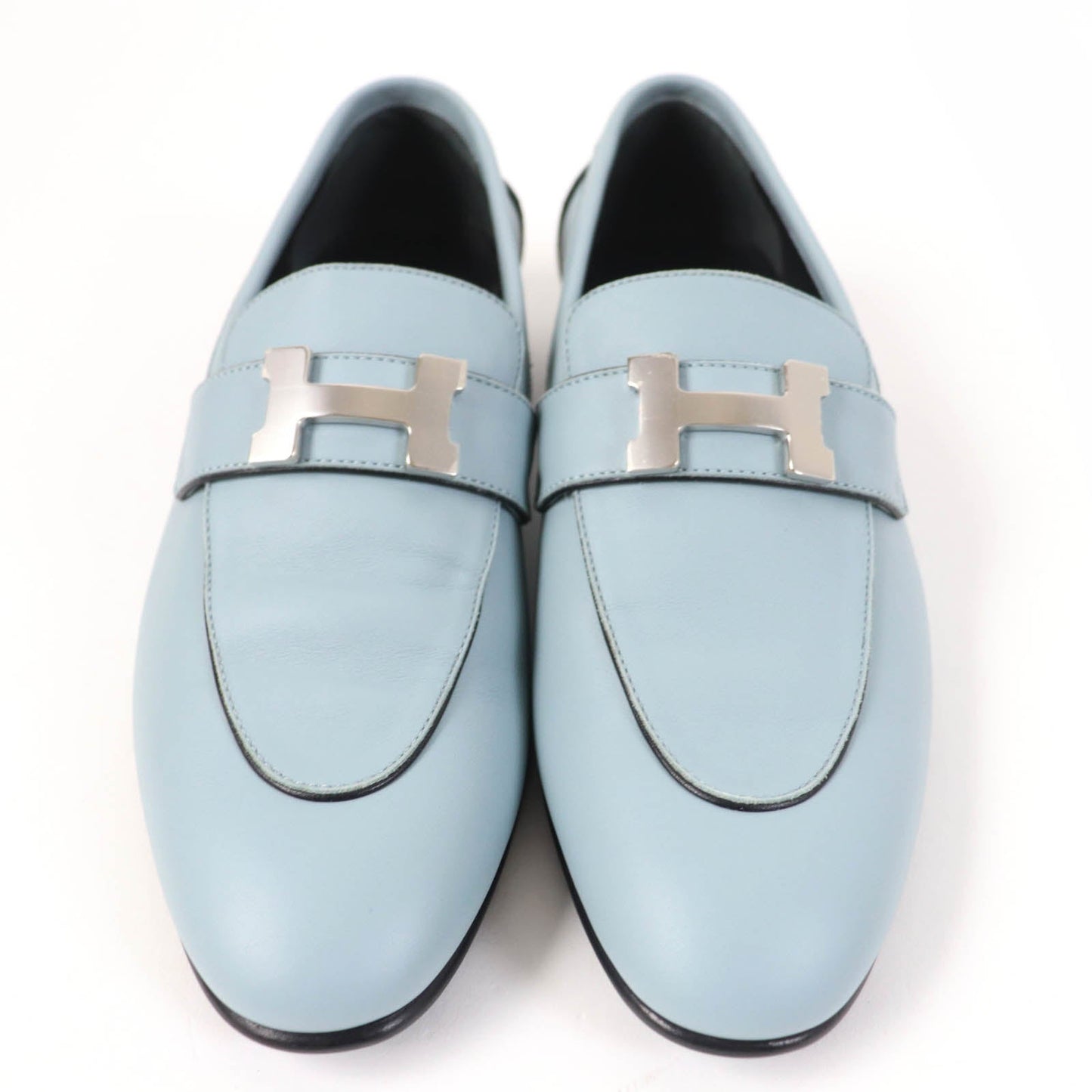 HERMES loafers leather Light blue 36