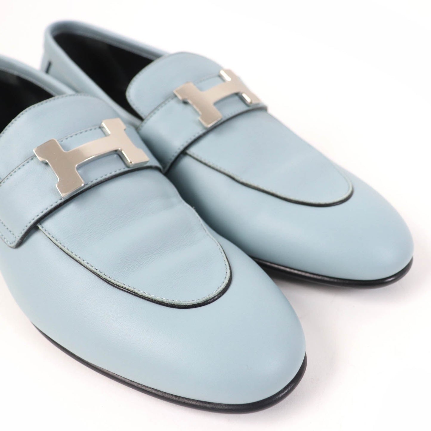 HERMES loafers leather Light blue 36