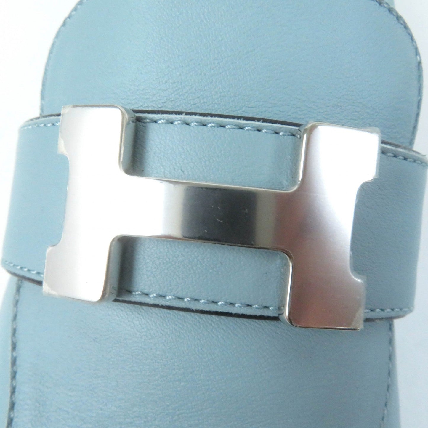 HERMES loafers leather Light blue 36