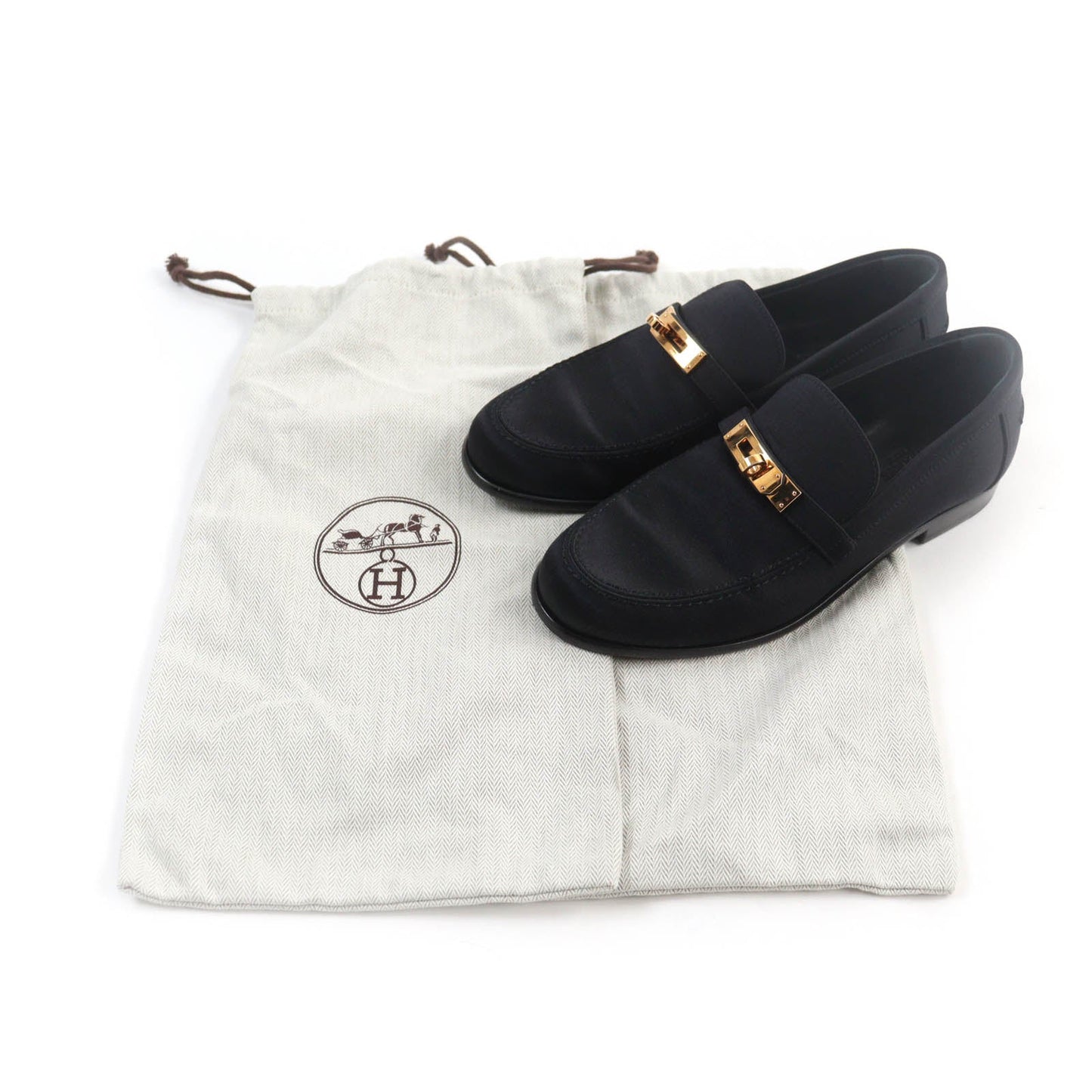 HERMES Moccasin Satin black Desting 37