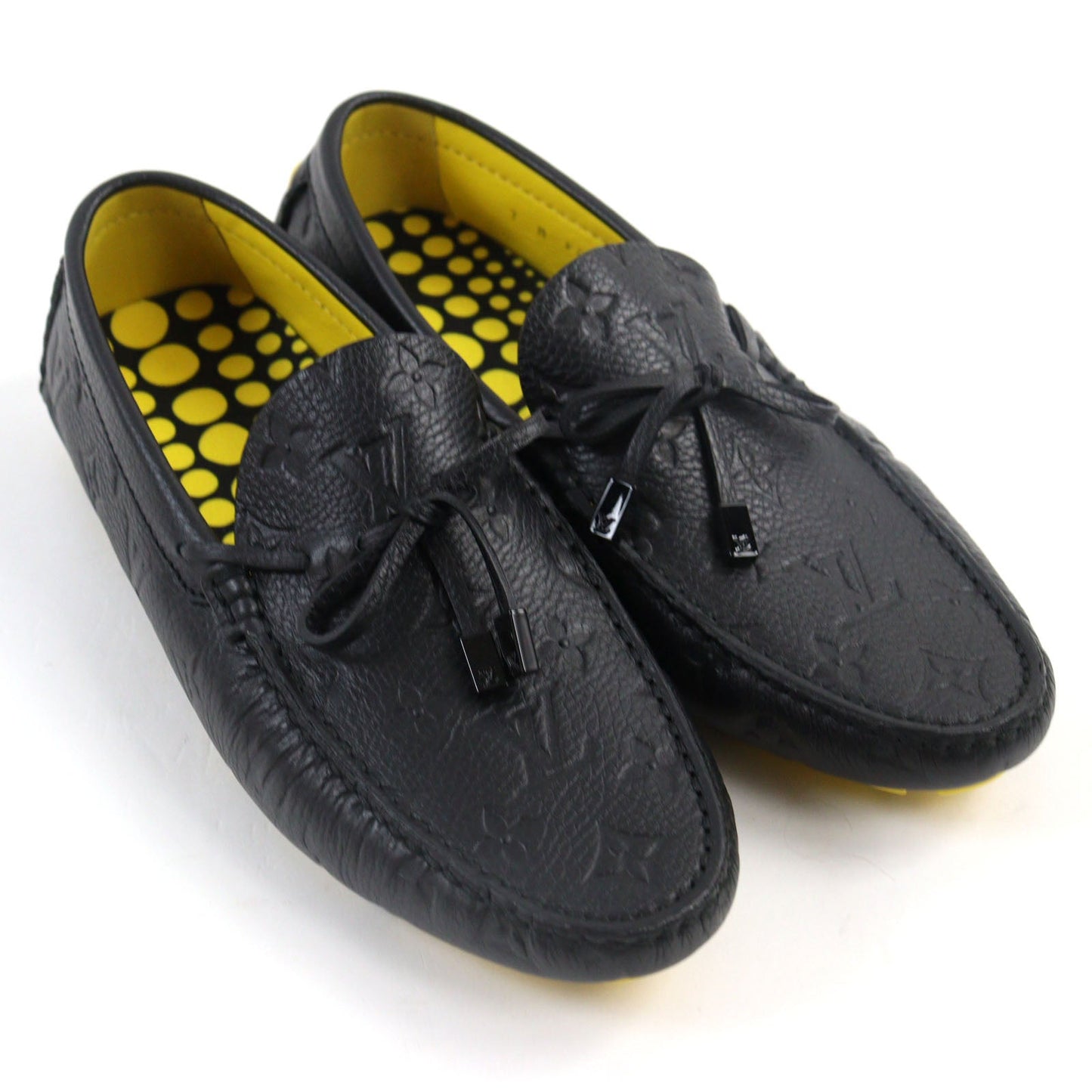 LOUIS VUITTON Flat shoes leather Black yellow LV driver line 7