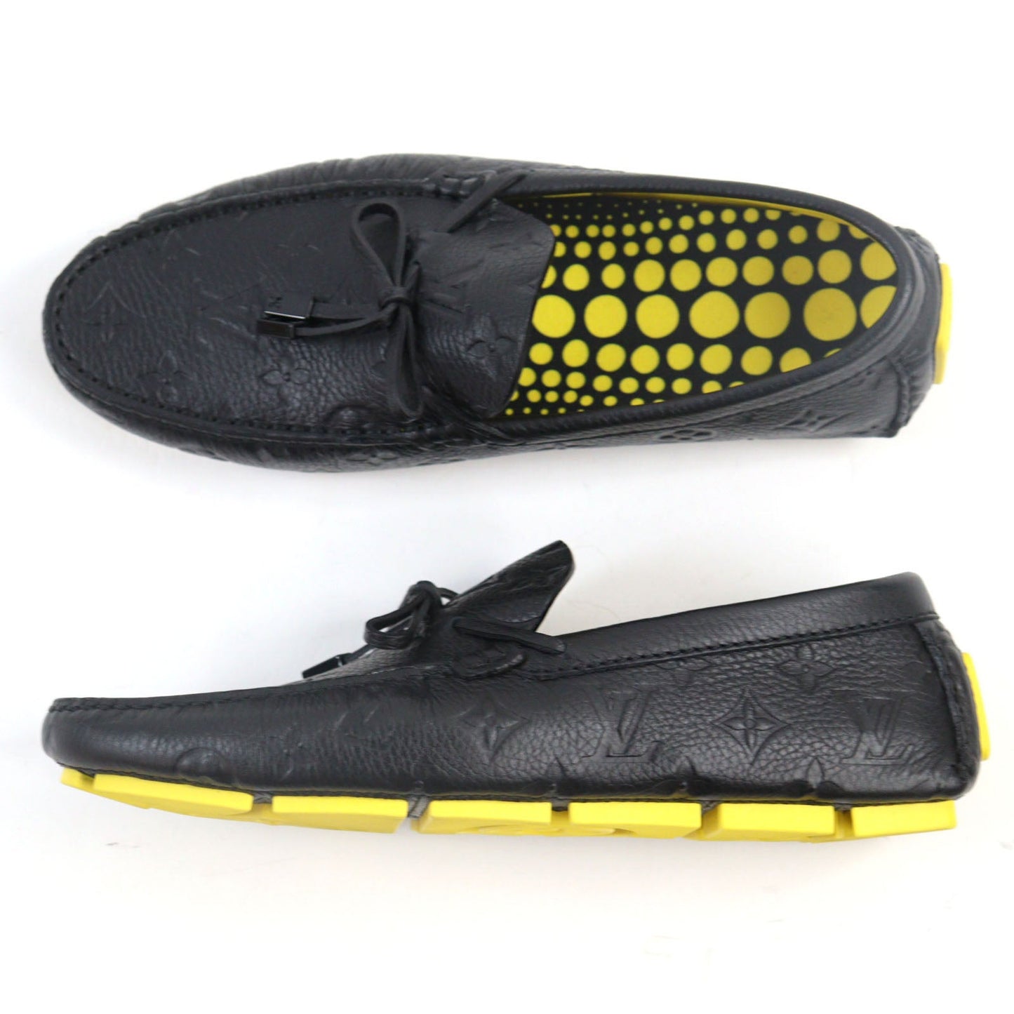 LOUIS VUITTON Flat shoes leather Black yellow LV driver line 7