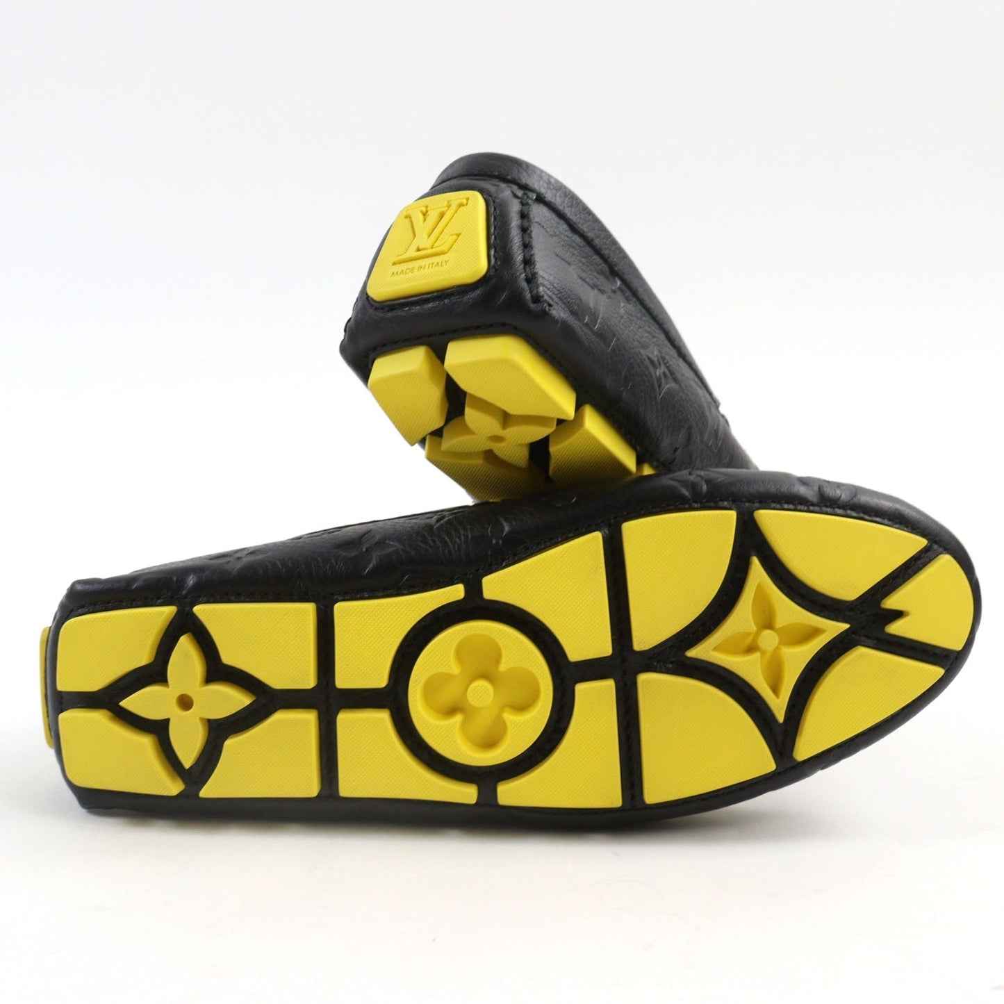 LOUIS VUITTON Flat shoes leather Black yellow LV driver line 7