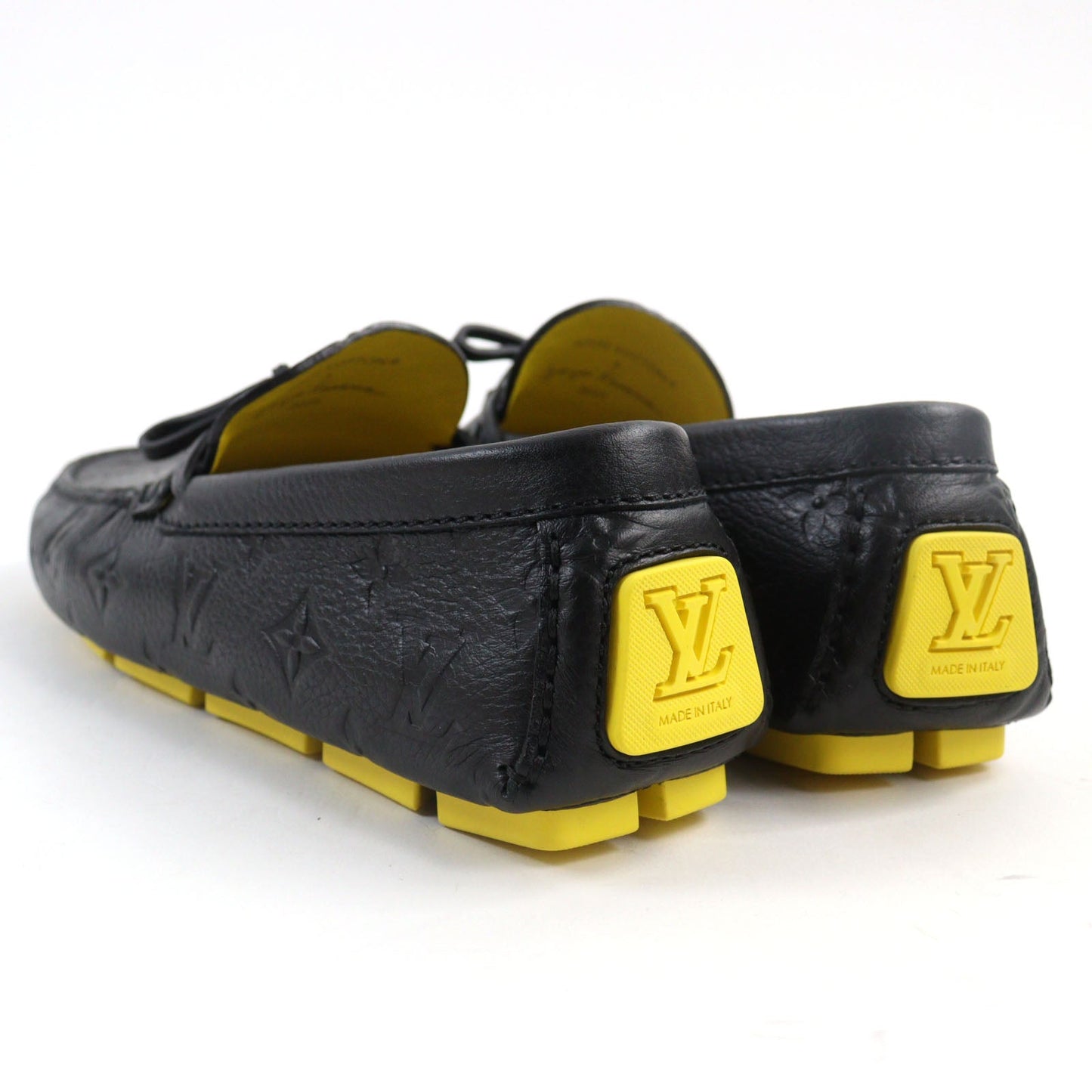 LOUIS VUITTON Flat shoes leather Black yellow LV driver line 7