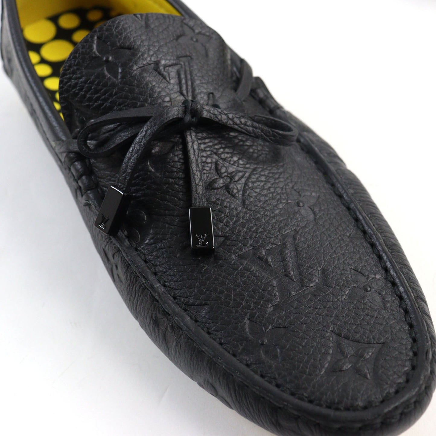 LOUIS VUITTON Flat shoes leather Black yellow LV driver line 7