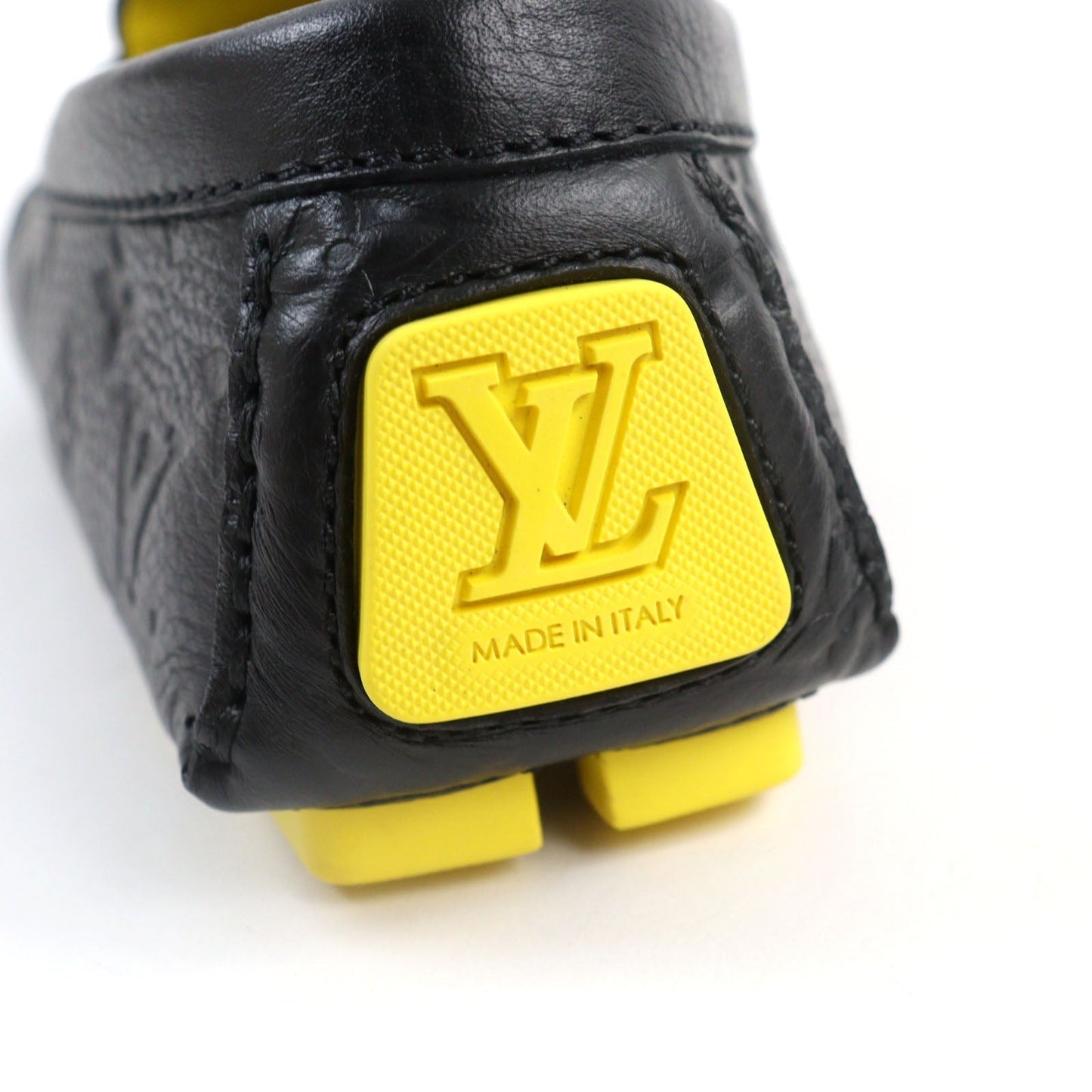 LOUIS VUITTON Flat shoes leather Black yellow LV driver line 7