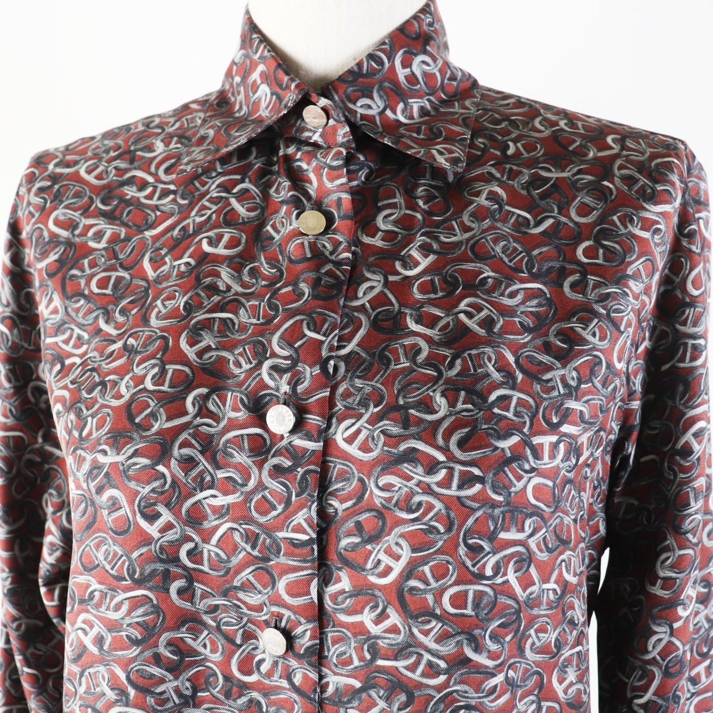 HERMES Long sleeve shirt silk Red Black type
