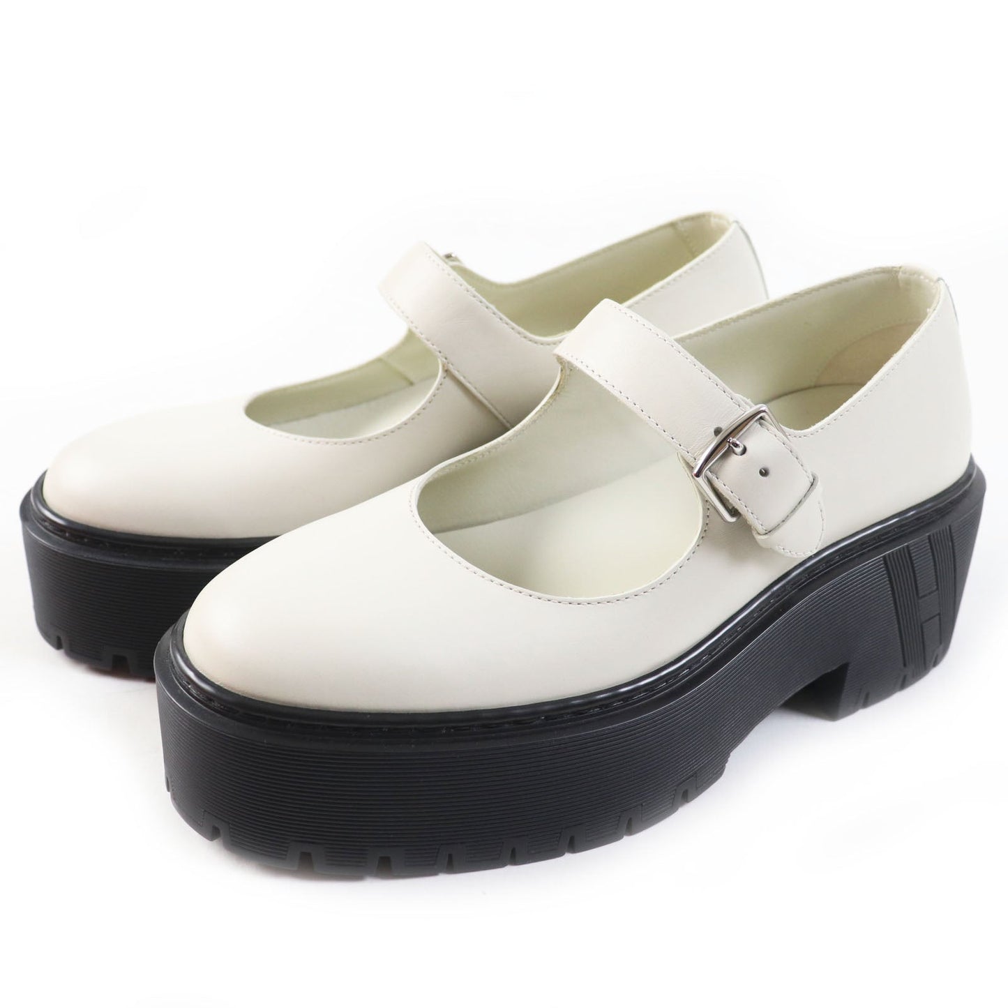 HERMES Leather shoes leather Ivory black Hoxton H Cadenas 35.5