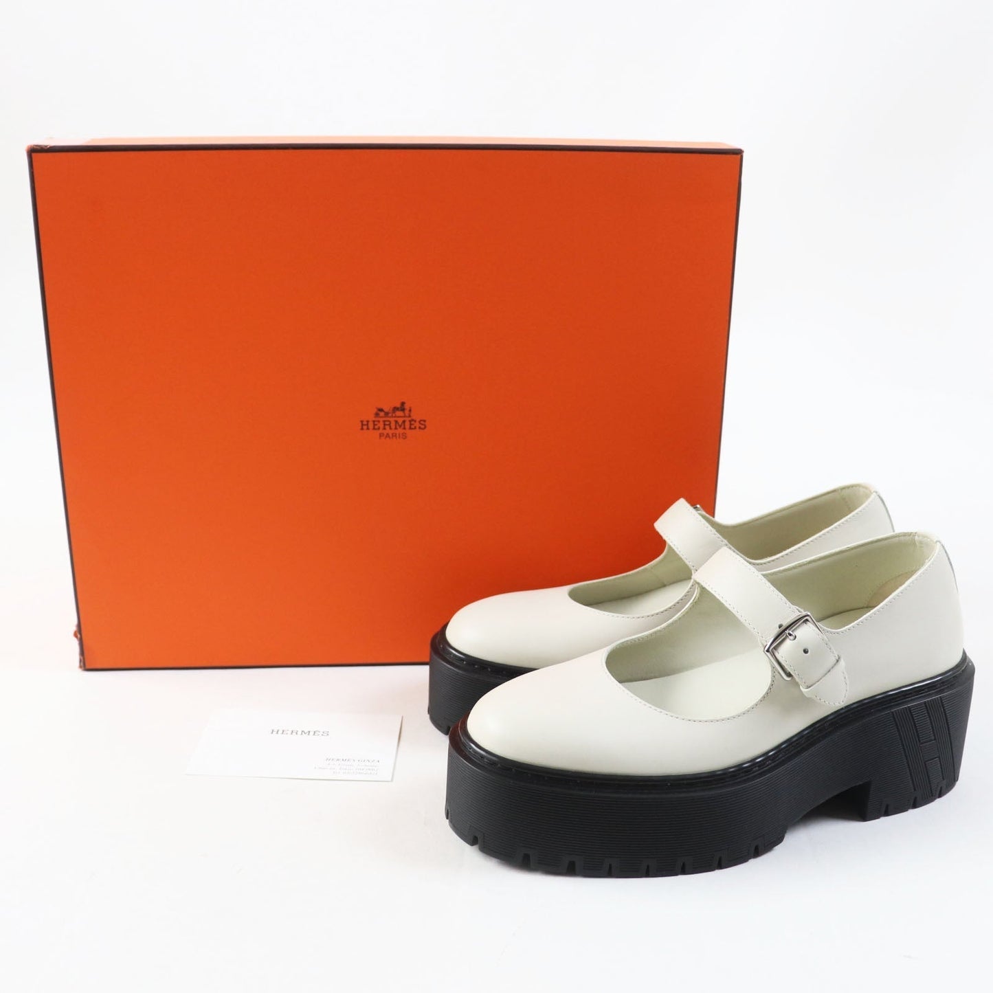 HERMES Leather shoes leather Ivory black Hoxton H Cadenas 35.5