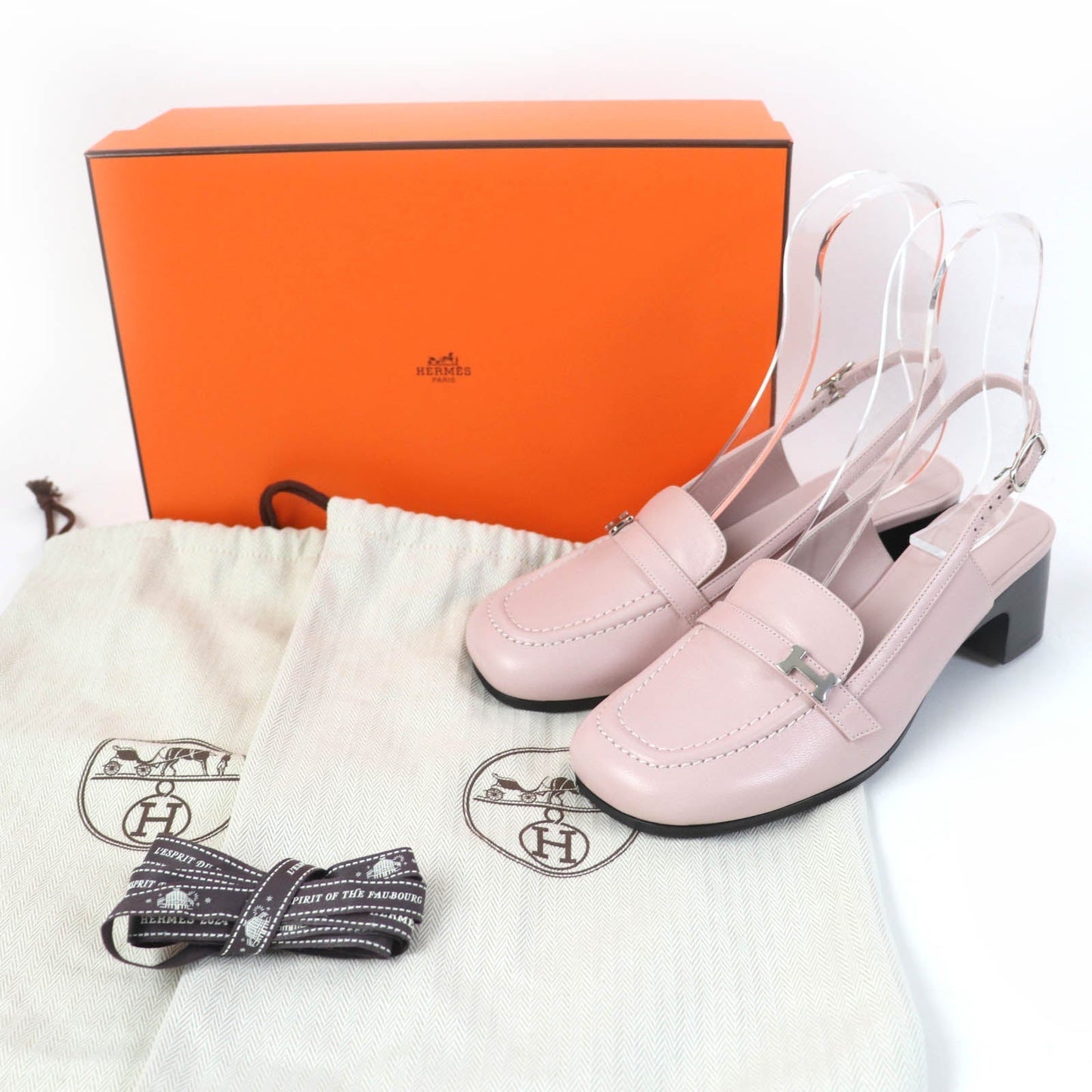 HERMES pumps leather Rose Polcelaine Infini 50 37