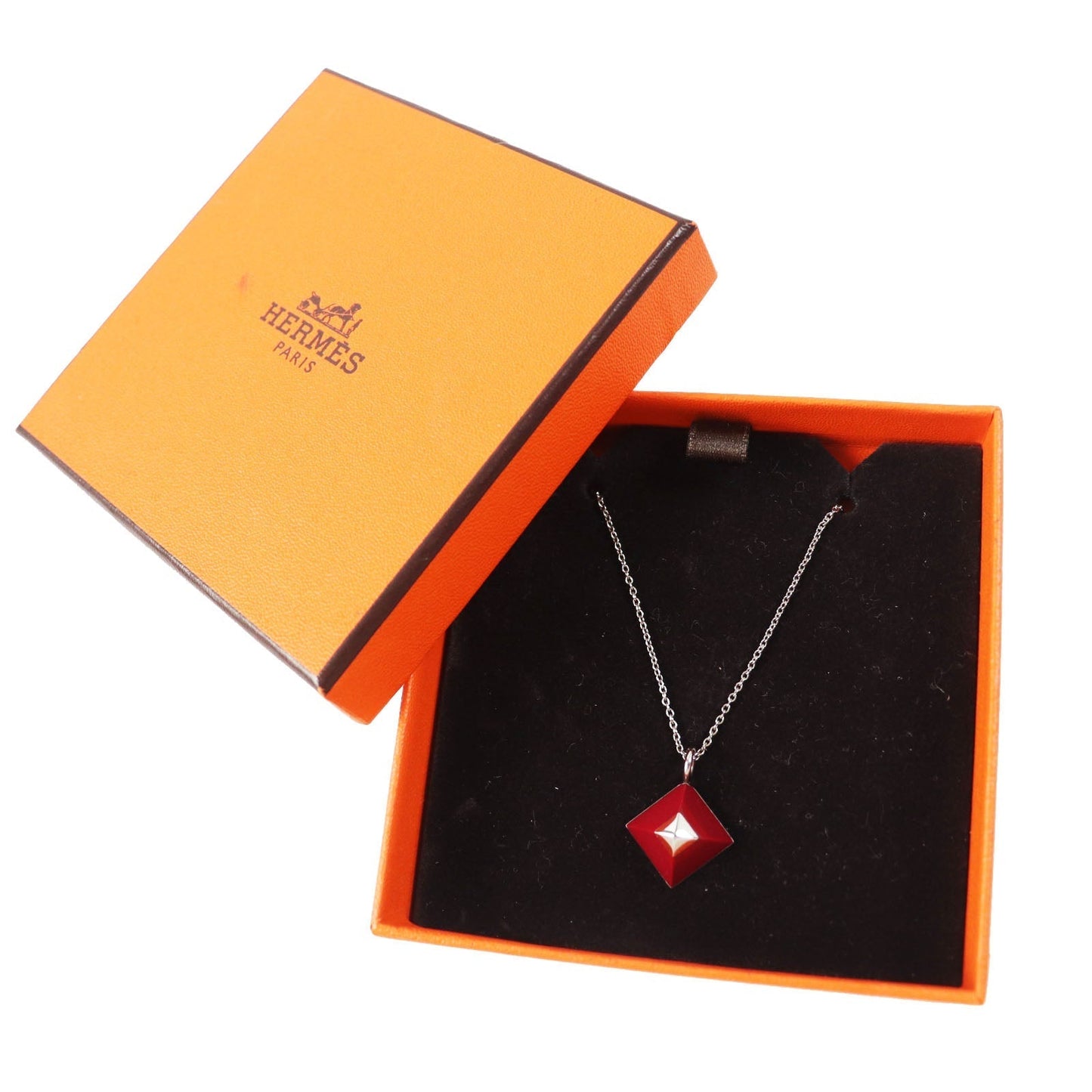 HERMES Necklace Gold Plated Bordeaux Silver Cupidon