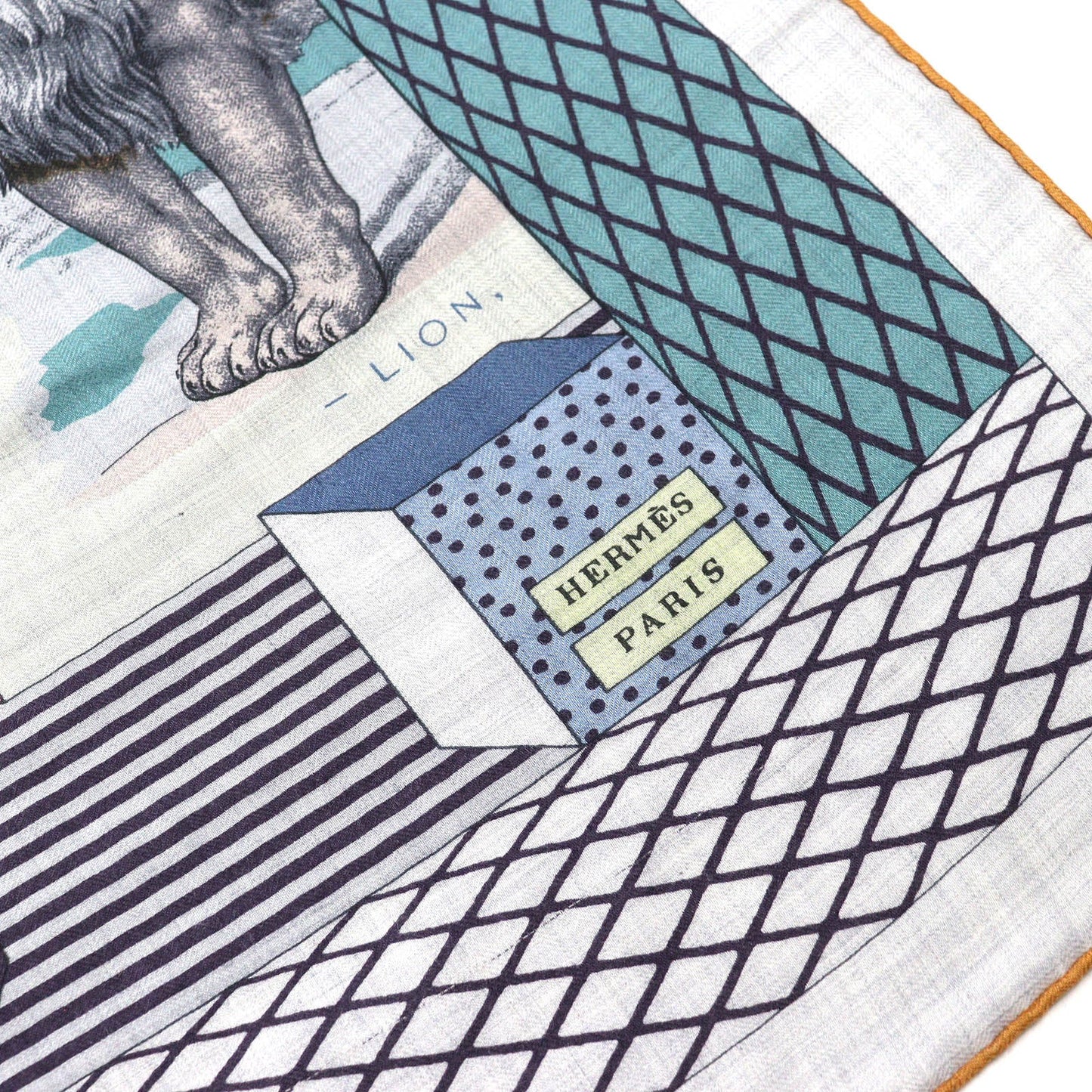 HERMES scarf cashmere Gris Chine/Bleu/Rose Carre140 GRAND THEATRE NOUVEAU