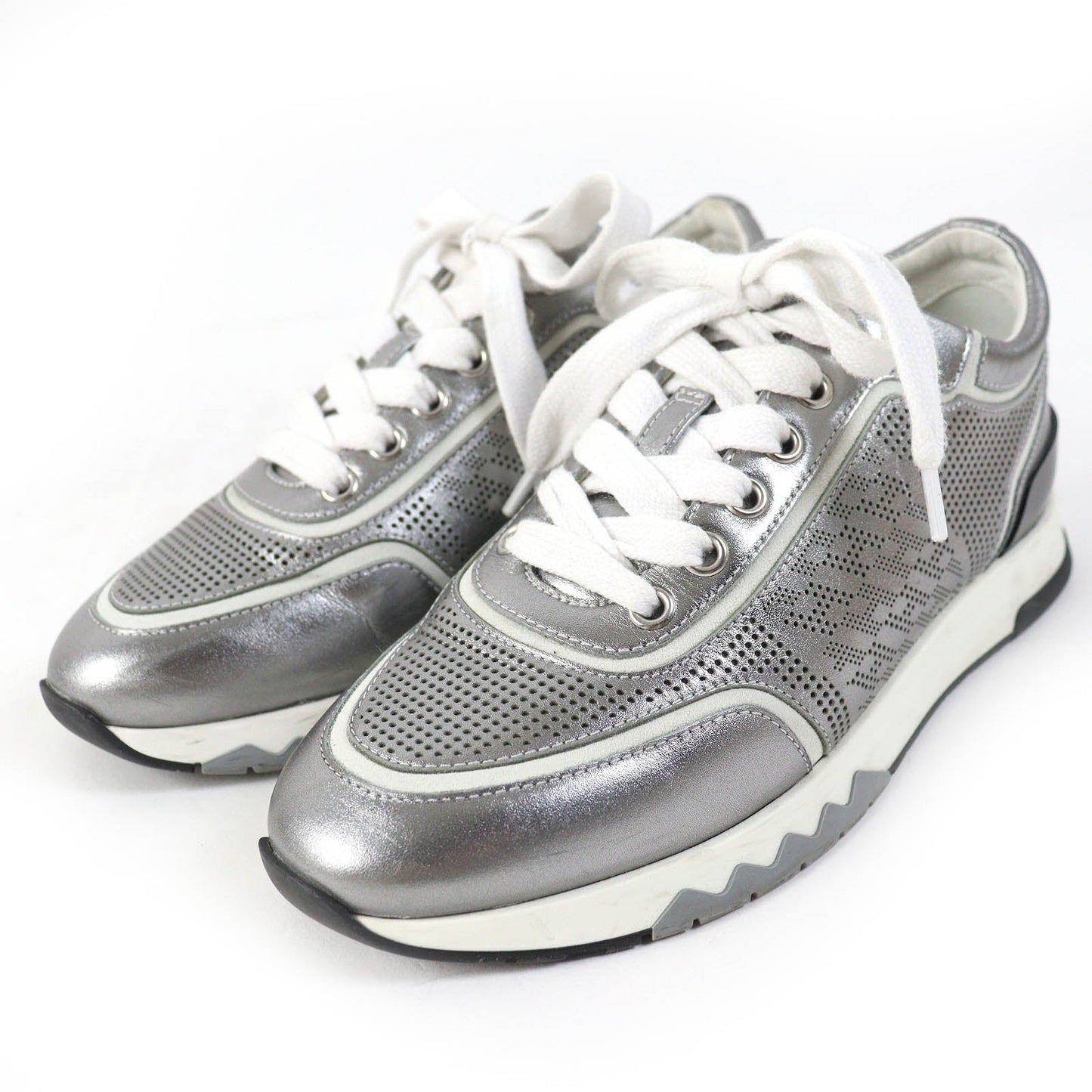 HERMES sneakers 211106Z leather Silver White Black C Addict 35