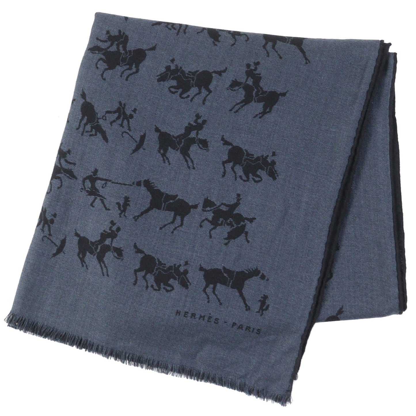 HERMES Scarf cashmere Blue Grey Black