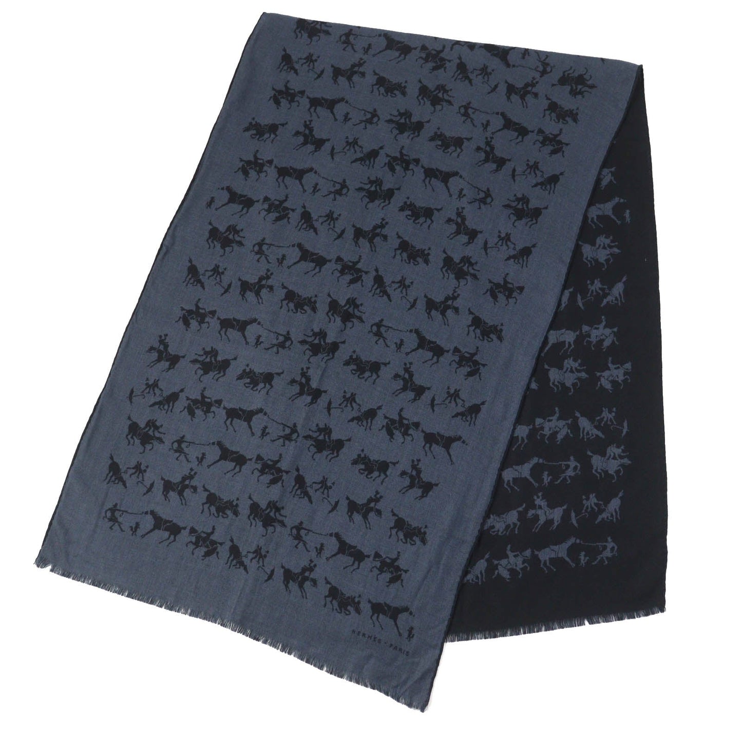 HERMES Scarf cashmere Blue Grey Black